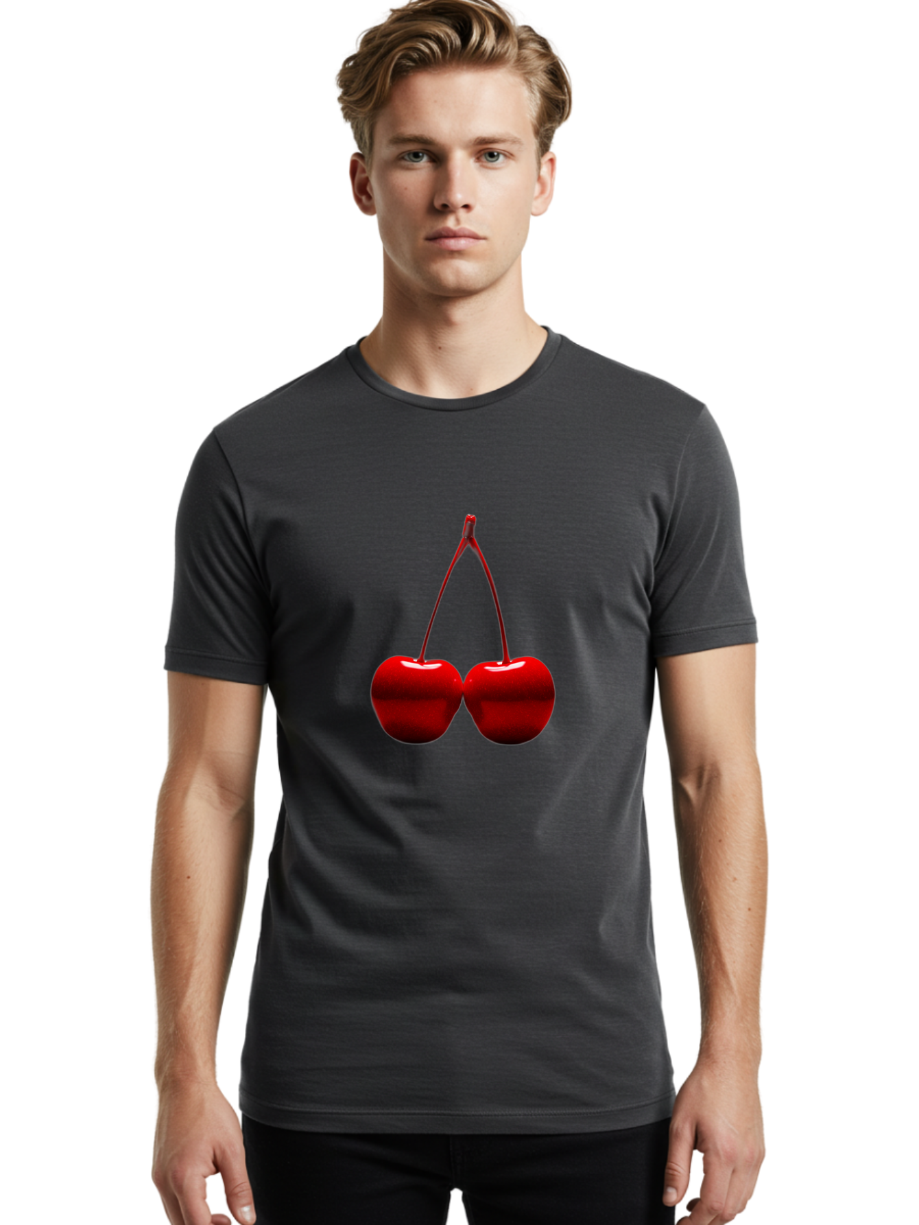 Two-Cherries-4 Men'S Graphic Tee, 100% Cotton, Comfortable Casual Summer Wear, Machine Washable, Vintage Camera, Old Camera, Antique Camera, Black Camera, Classic Photography, Photography Equipment, Nostalgic Device, Film Camera, Camera Art Bal535 21