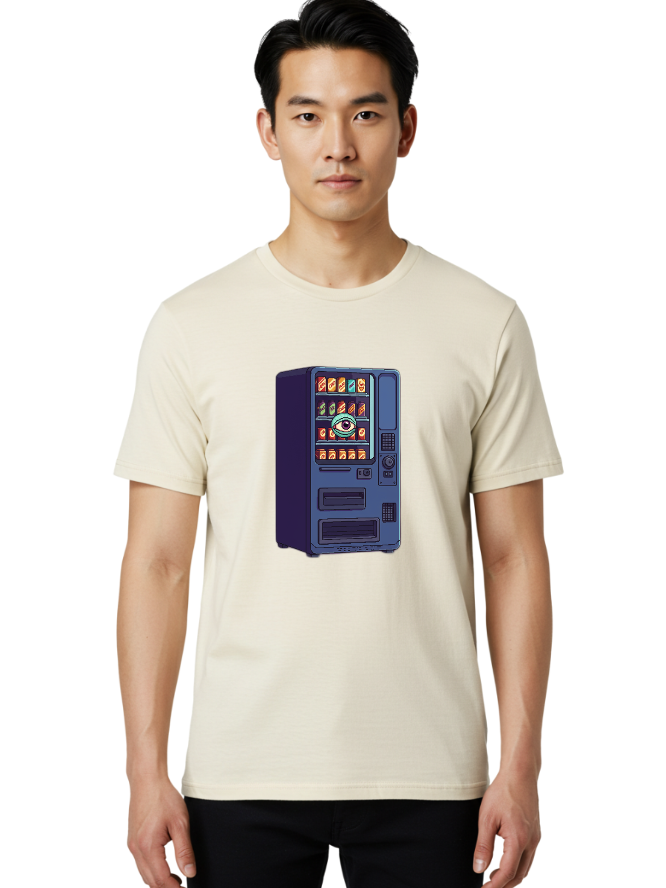 Vending-Machine-With-Eye Men'S Graphic Tee, 100% Cotton, Comfortable Casual Summer Wear, Machine Washable, Vintage Camera, Old Camera, Antique Camera, Black Camera, Classic Photography, Photography Equipment, Nostalgic Device, Film Camera, Bal565 17