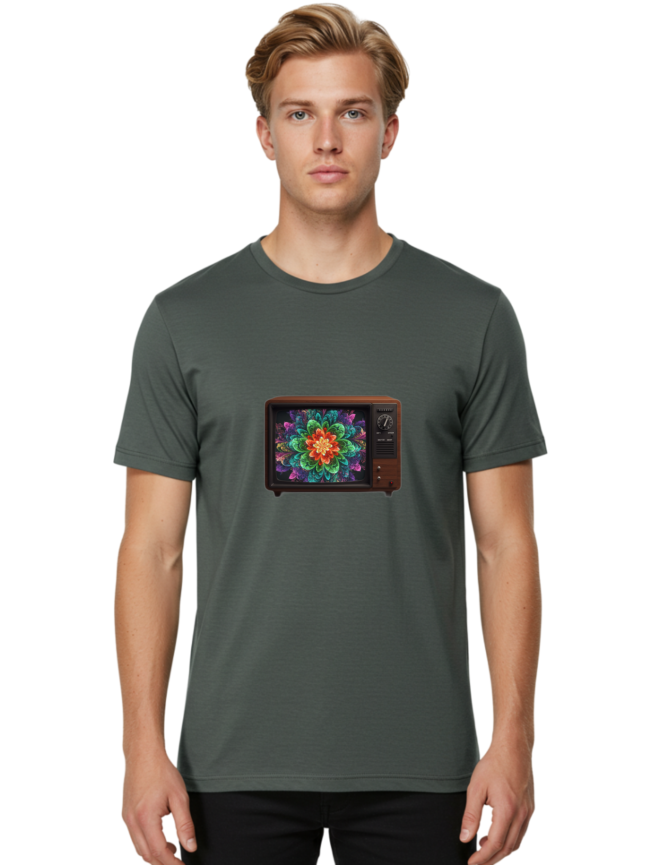 Vintage-Tv-With-Flower Men'S Graphic Tee, 100% Cotton, Comfortable Casual Summer Wear, Machine Washable, Vintage Camera, Old Camera, Antique Camera, Black Camera, Classic Photography, Photography Equipment, Nostalgic Device, Film Camera, Bal571 27