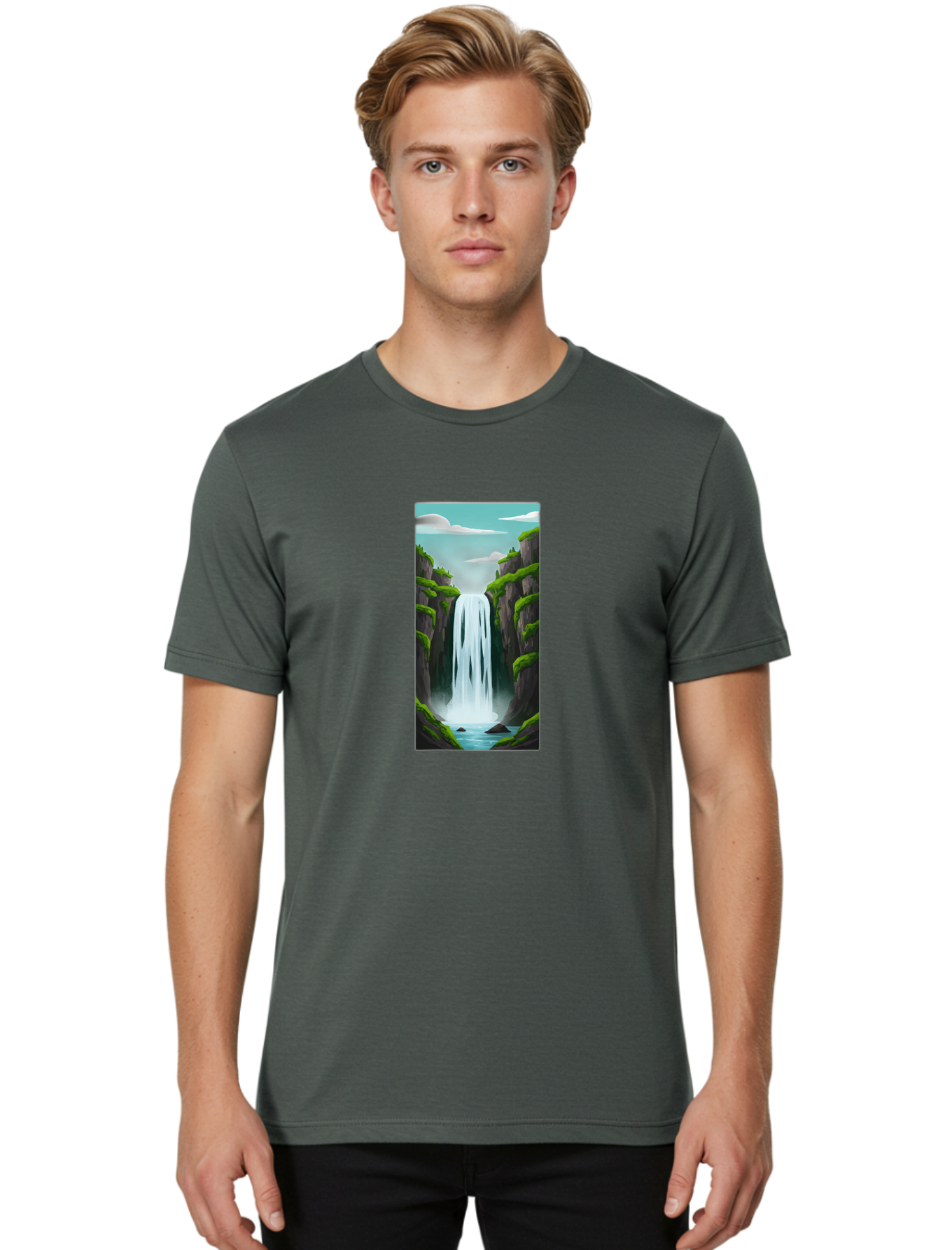 Waterfall Men'S Graphic Tee, 100% Cotton, Comfortable Casual Summer Wear, Machine Washable, Vintage Camera, Old Camera, Antique Camera, Black Camera, Classic Photography, Photography Equipment, Nostalgic Device, Film Camera, Camera Art Bal587 24