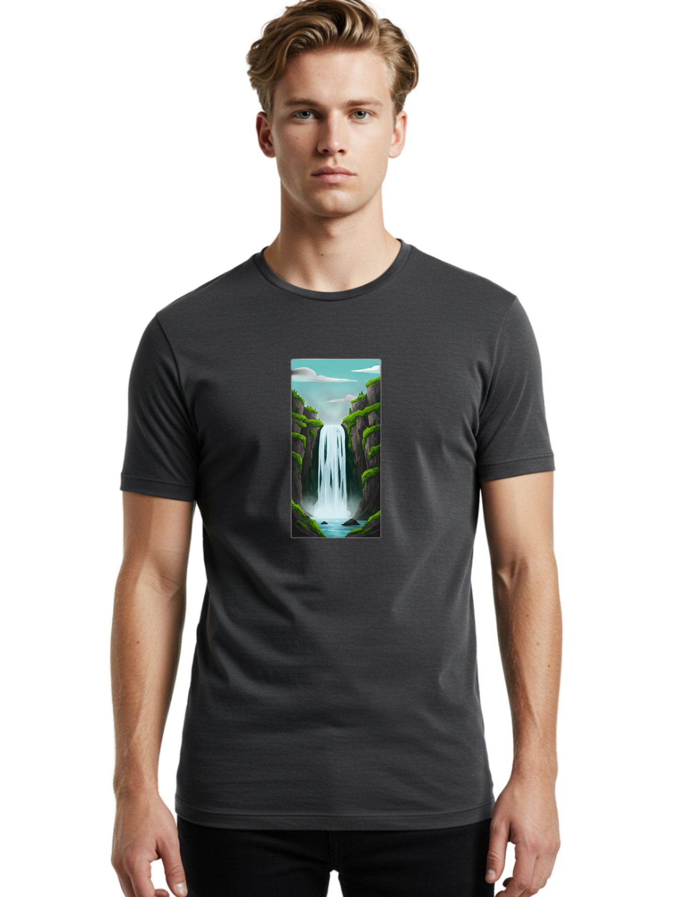 Waterfall Men'S Graphic Tee, 100% Cotton, Comfortable Casual Summer Wear, Machine Washable, Vintage Camera, Old Camera, Antique Camera, Black Camera, Classic Photography, Photography Equipment, Nostalgic Device, Film Camera, Camera Art Bal587 30