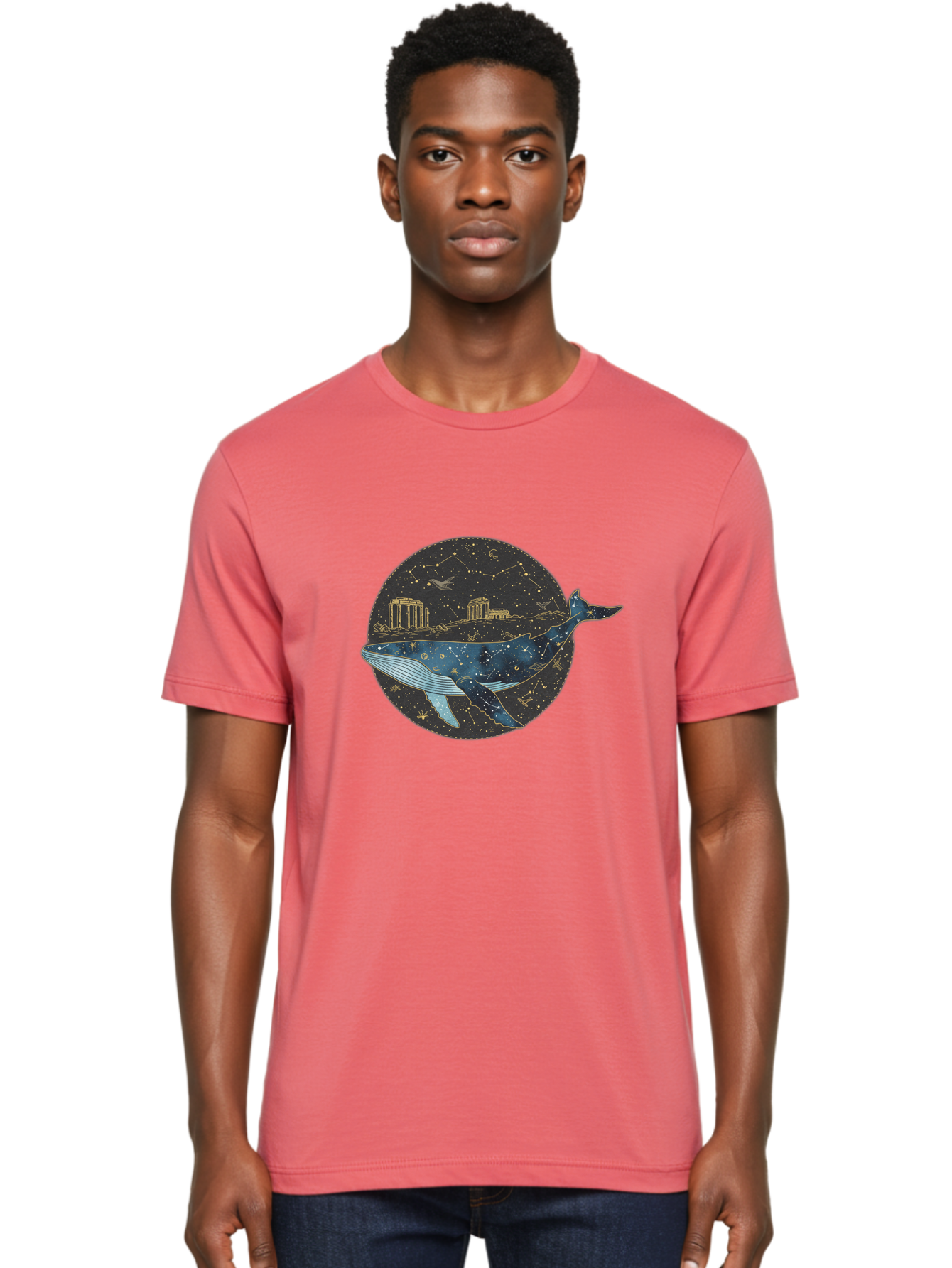 Whale-Constellation Men'S Graphic Tee, 100% Cotton, Comfortable Casual Summer Wear, Machine Washable, Vintage Camera, Old Camera, Antique Camera, Black Camera, Classic Photography, Photography Equipment, Nostalgic Device, Film Camera, Bal601 25