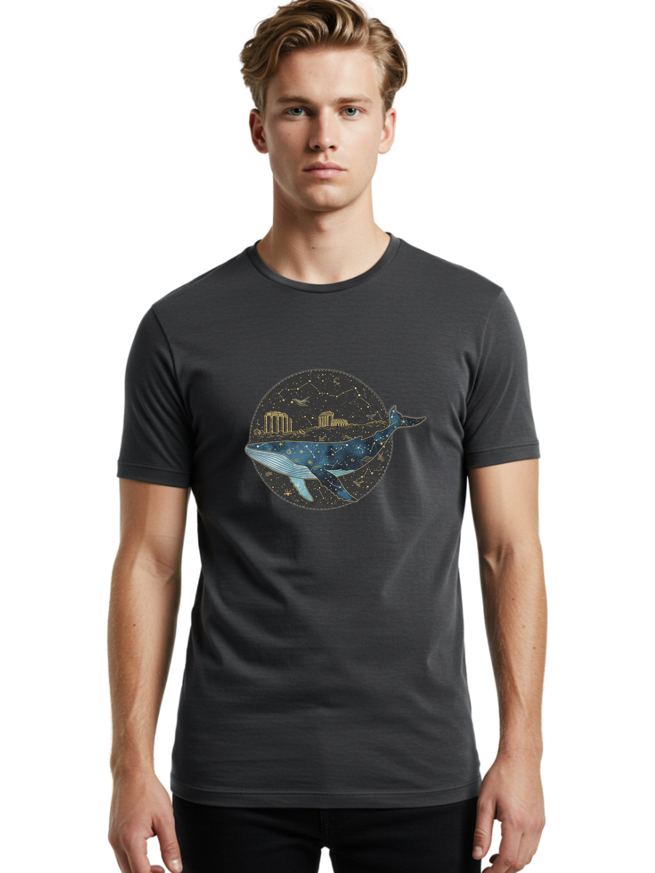 Whale-Constellation Men'S Graphic Tee, 100% Cotton, Comfortable Casual Summer Wear, Machine Washable, Vintage Camera, Old Camera, Antique Camera, Black Camera, Classic Photography, Photography Equipment, Nostalgic Device, Film Camera, Bal601 24