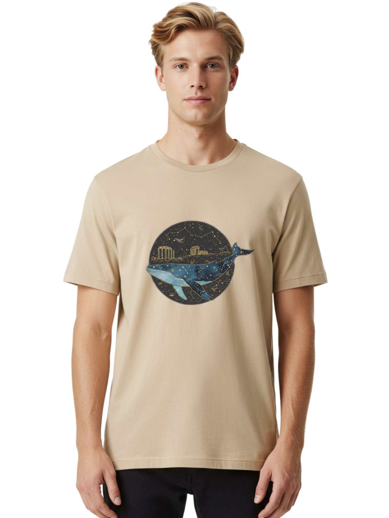 Whale-Constellation Men'S Graphic Tee, 100% Cotton, Comfortable Casual Summer Wear, Machine Washable, Vintage Camera, Old Camera, Antique Camera, Black Camera, Classic Photography, Photography Equipment, Nostalgic Device, Film Camera, Bal601 17
