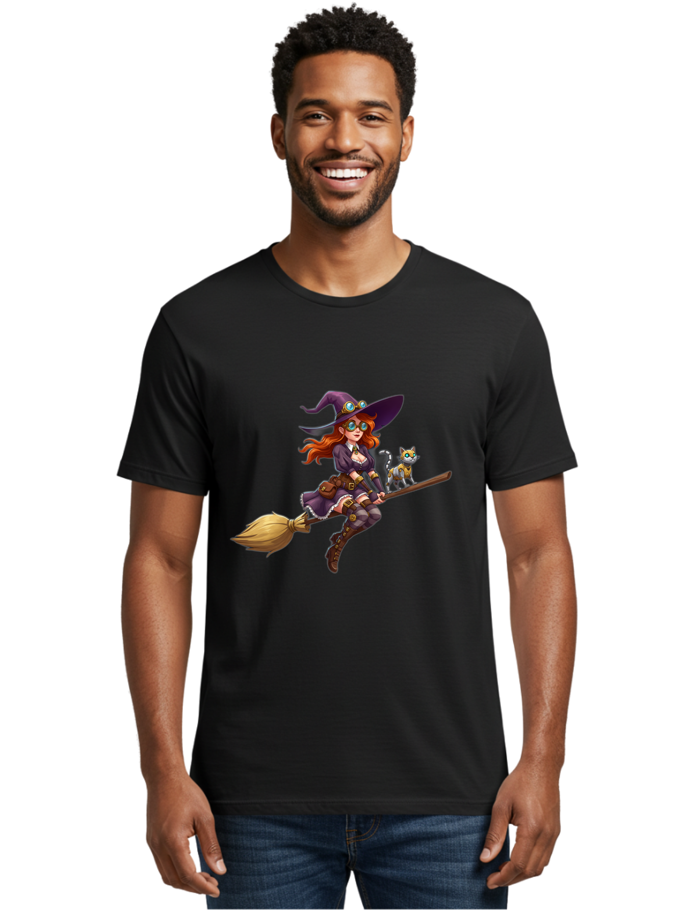 Witch-Flying-With-Cat-1 Men'S Graphic Tee, 100% Cotton, Comfortable Casual Summer Wear, Machine Washable, Vintage Camera, Old Camera, Antique Camera, Black Camera, Classic Photography, Photography Equipment, Nostalgic Device, Film Camera, Bal621 24