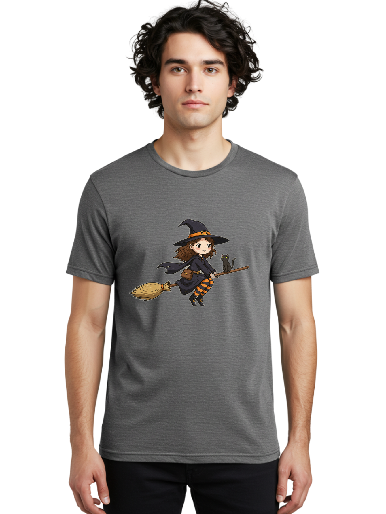 Witch-Flying-With-Cat-2 Men'S Graphic Tee, 100% Cotton, Comfortable Casual Summer Wear, Machine Washable, Vintage Camera, Old Camera, Antique Camera, Black Camera, Classic Photography, Photography Equipment, Nostalgic Device, Film Camera, Bal622 16