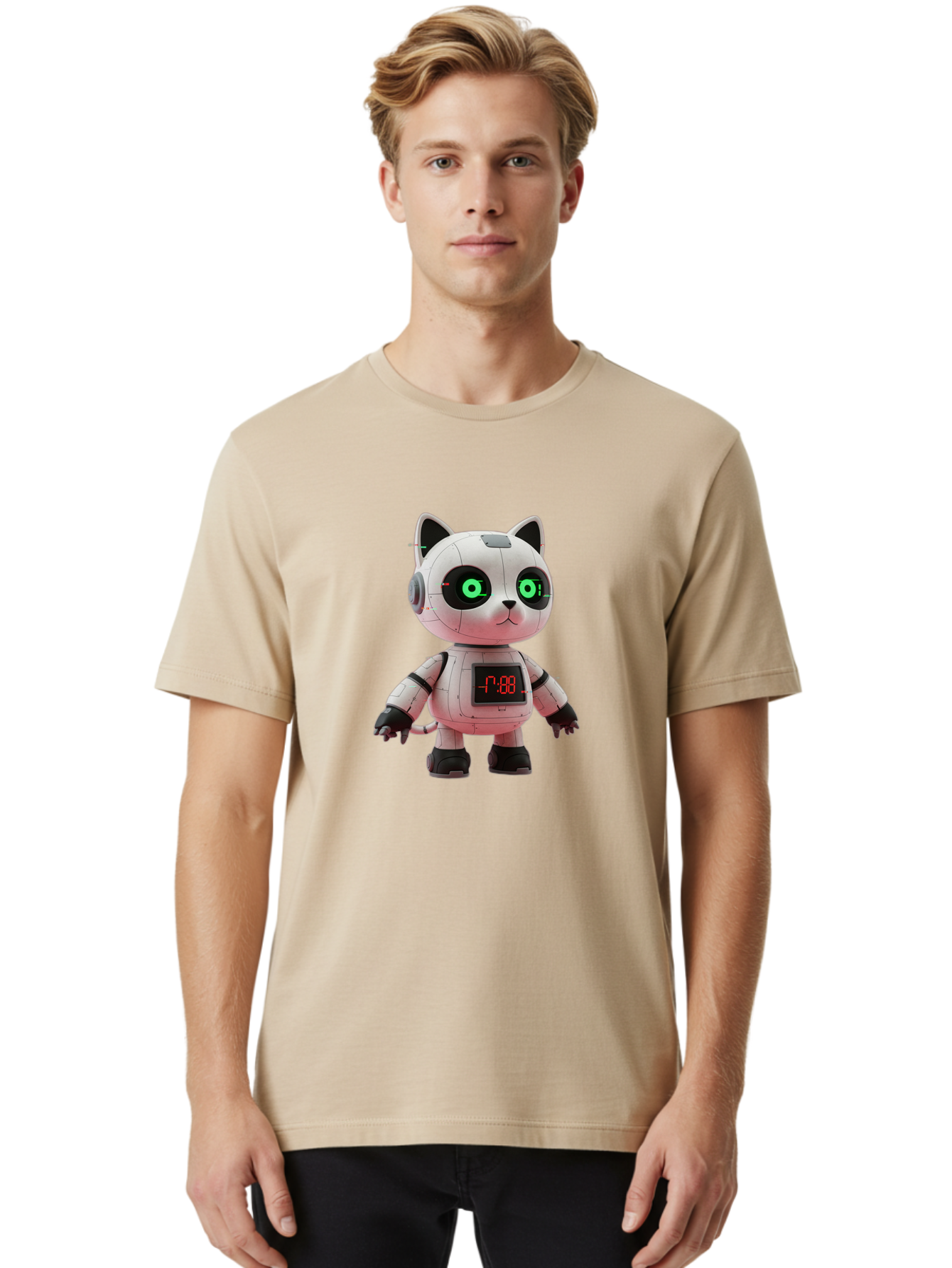 7-88-Robot-Cat Men'S Graphic Tee, 100% Cotton, Comfortable Casual Summer Wear, Machine Washable, Vintage Camera, Old Camera, Antique Camera, Black Camera, Classic Photography, Photography Equipment, Nostalgic Device, Film Camera, Camera Art Bal651 16