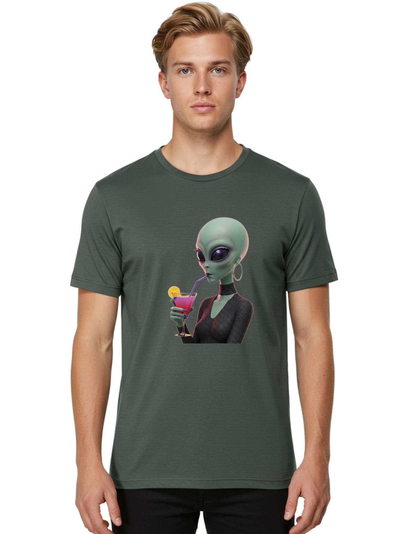 Alien-Drinking-Cocktail Men'S Graphic Tee, 100% Cotton, Comfortable Casual Summer Wear, Machine Washable, Vintage Camera, Old Camera, Antique Camera, Black Camera, Classic Photography, Photography Equipment, Nostalgic Device, Film Camera, Bal685 27