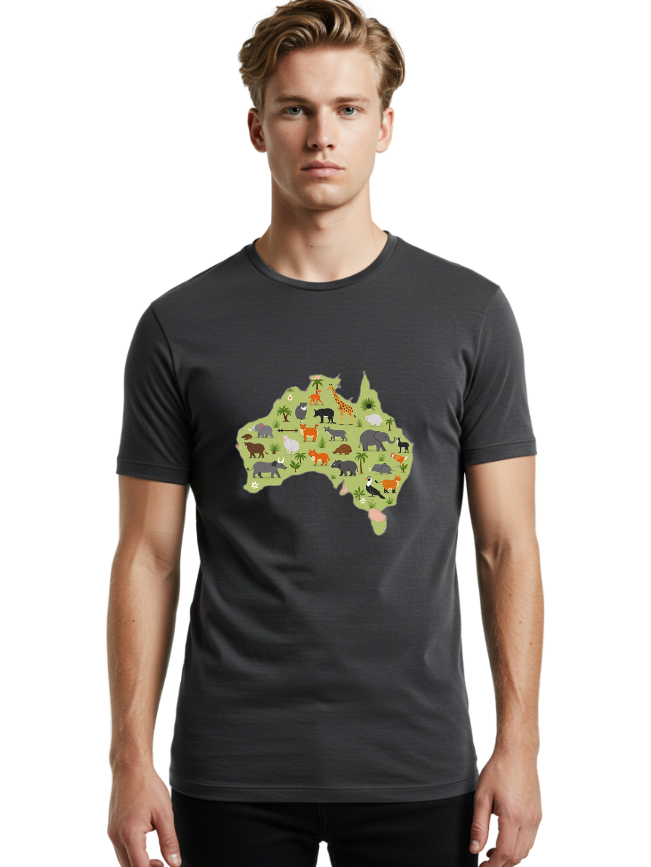 Australian-Animals-Map Men'S Graphic Tee, 100% Cotton, Comfortable Casual Summer Wear, Machine Washable, Vintage Camera, Old Camera, Antique Camera, Black Camera, Classic Photography, Photography Equipment, Nostalgic Device, Film Camera, Bal735 24
