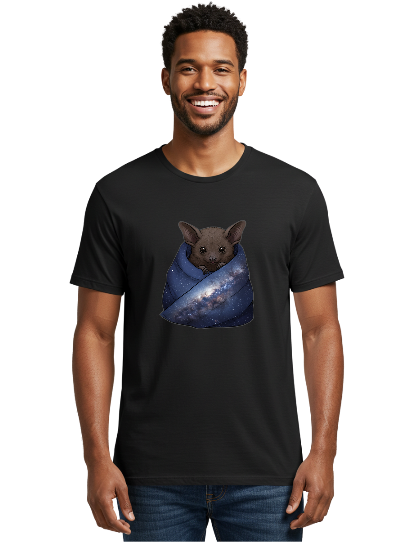 Bat-In-Galaxy-Blanket Men'S Graphic Tee, 100% Cotton, Comfortable Casual Summer Wear, Machine Washable, Vintage Camera, Old Camera, Antique Camera, Black Camera, Classic Photography, Photography Equipment, Nostalgic Device, Film Camera, Bal763 24