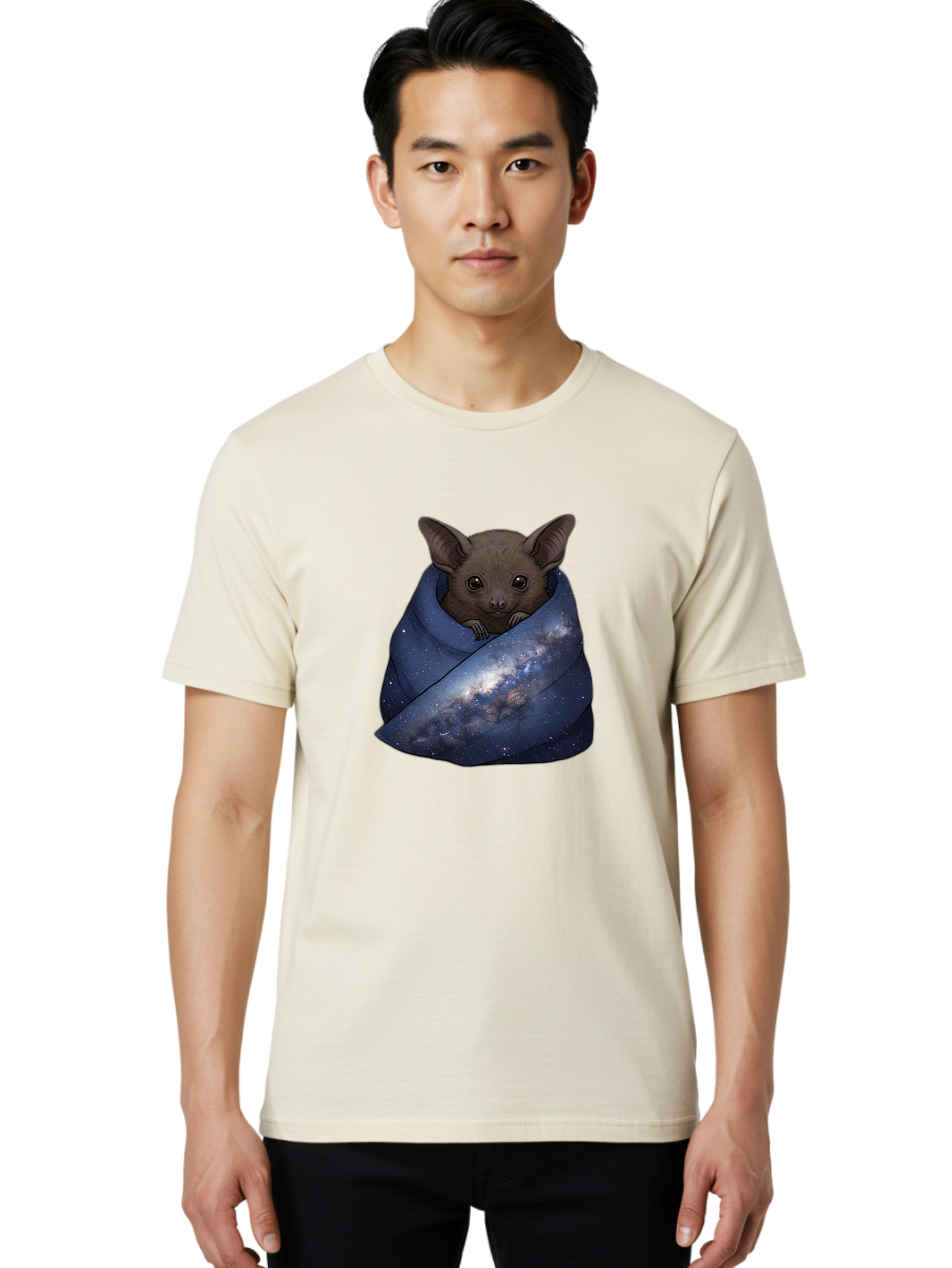 Bat-In-Galaxy-Blanket Men'S Graphic Tee, 100% Cotton, Comfortable Casual Summer Wear, Machine Washable, Vintage Camera, Old Camera, Antique Camera, Black Camera, Classic Photography, Photography Equipment, Nostalgic Device, Film Camera, Bal763 25