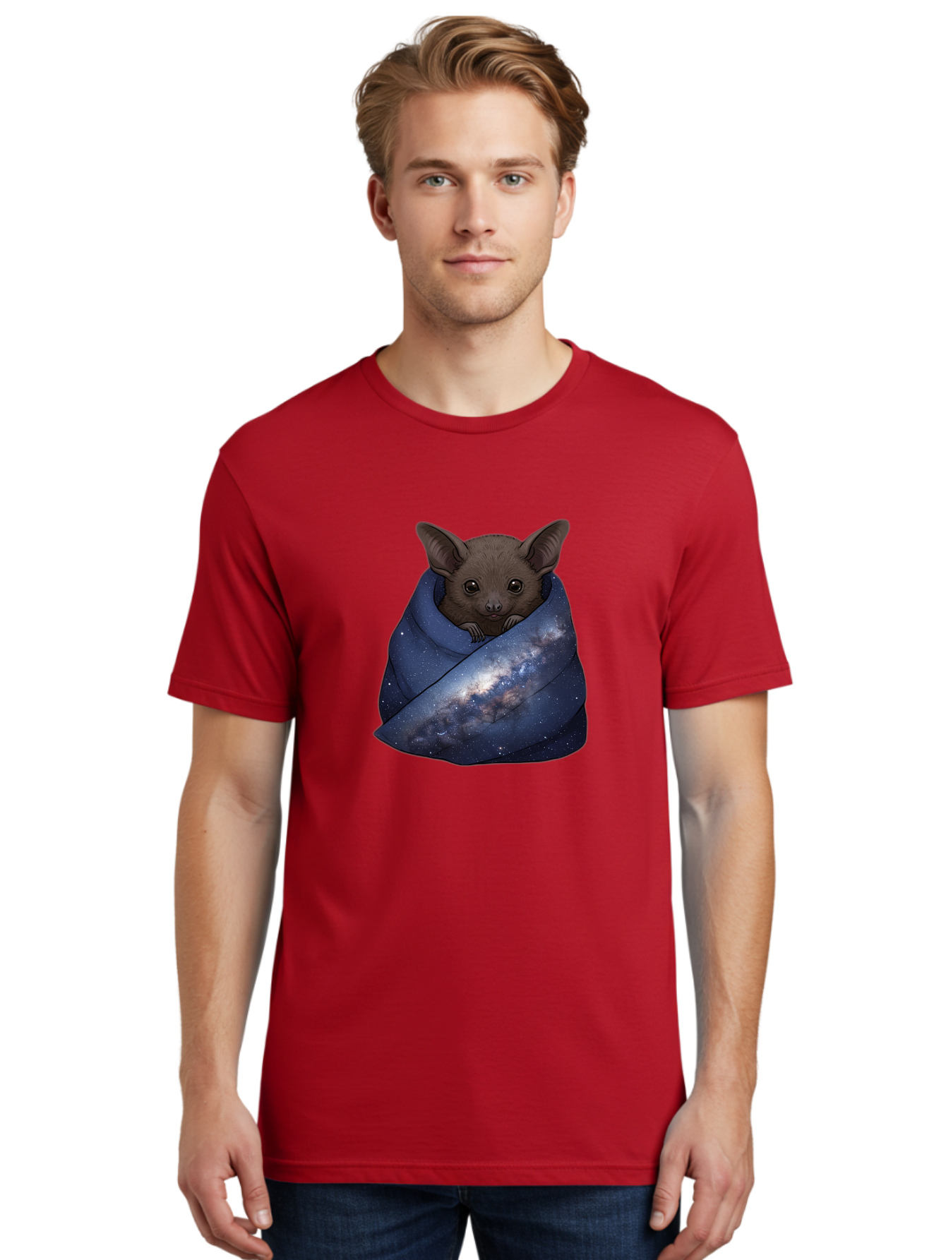 Bat-In-Galaxy-Blanket Men'S Graphic Tee, 100% Cotton, Comfortable Casual Summer Wear, Machine Washable, Vintage Camera, Old Camera, Antique Camera, Black Camera, Classic Photography, Photography Equipment, Nostalgic Device, Film Camera, Bal763 23