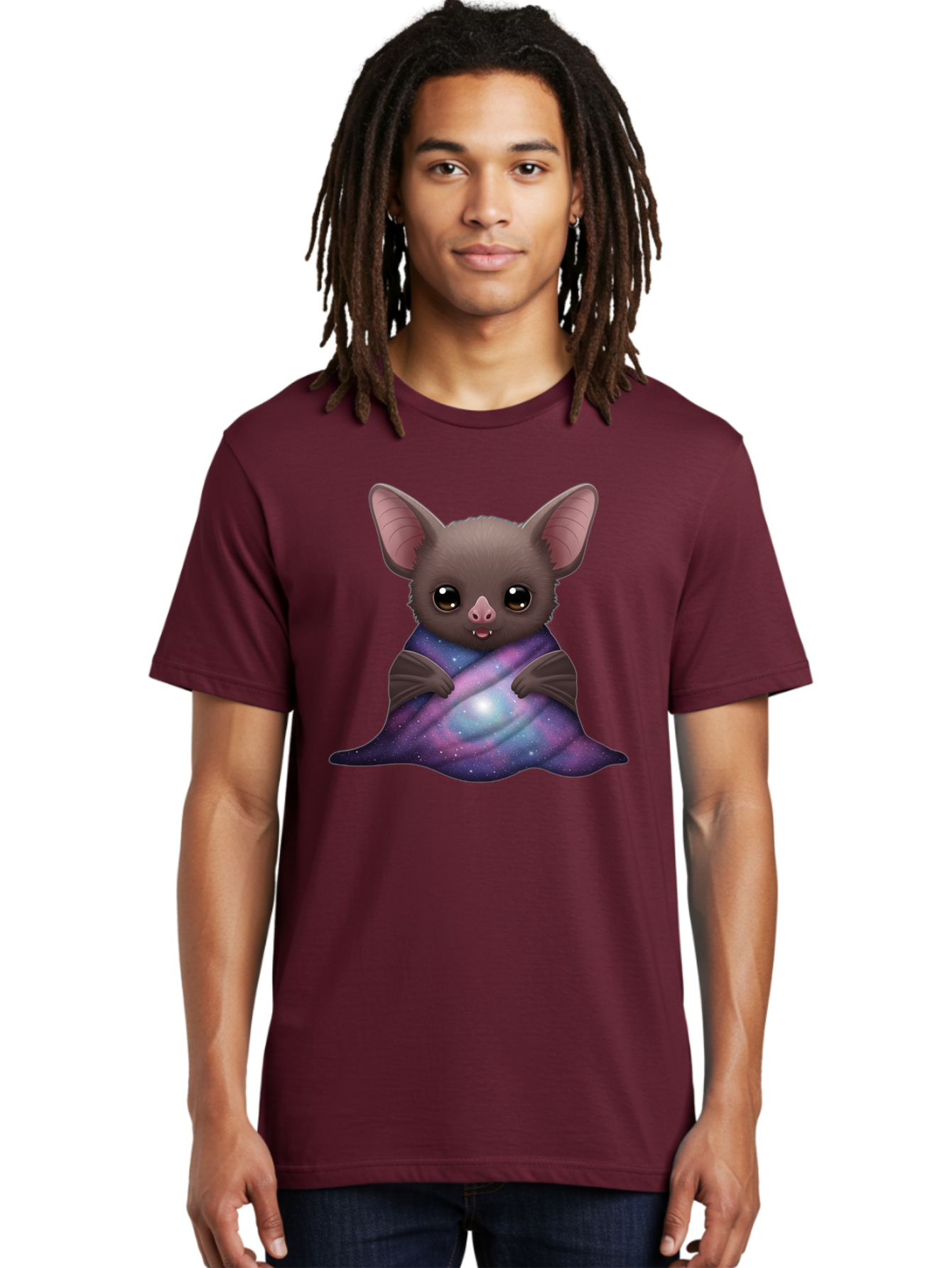 Bat-Wrapped-In-Galaxy-Blanket Men'S Graphic Tee, 100% Cotton, Comfortable Casual Summer Wear, Machine Washable, Vintage Camera, Old Camera, Antique Camera, Black Camera, Classic Photography, Photography Equipment, Nostalgic Device, Bal770 23
