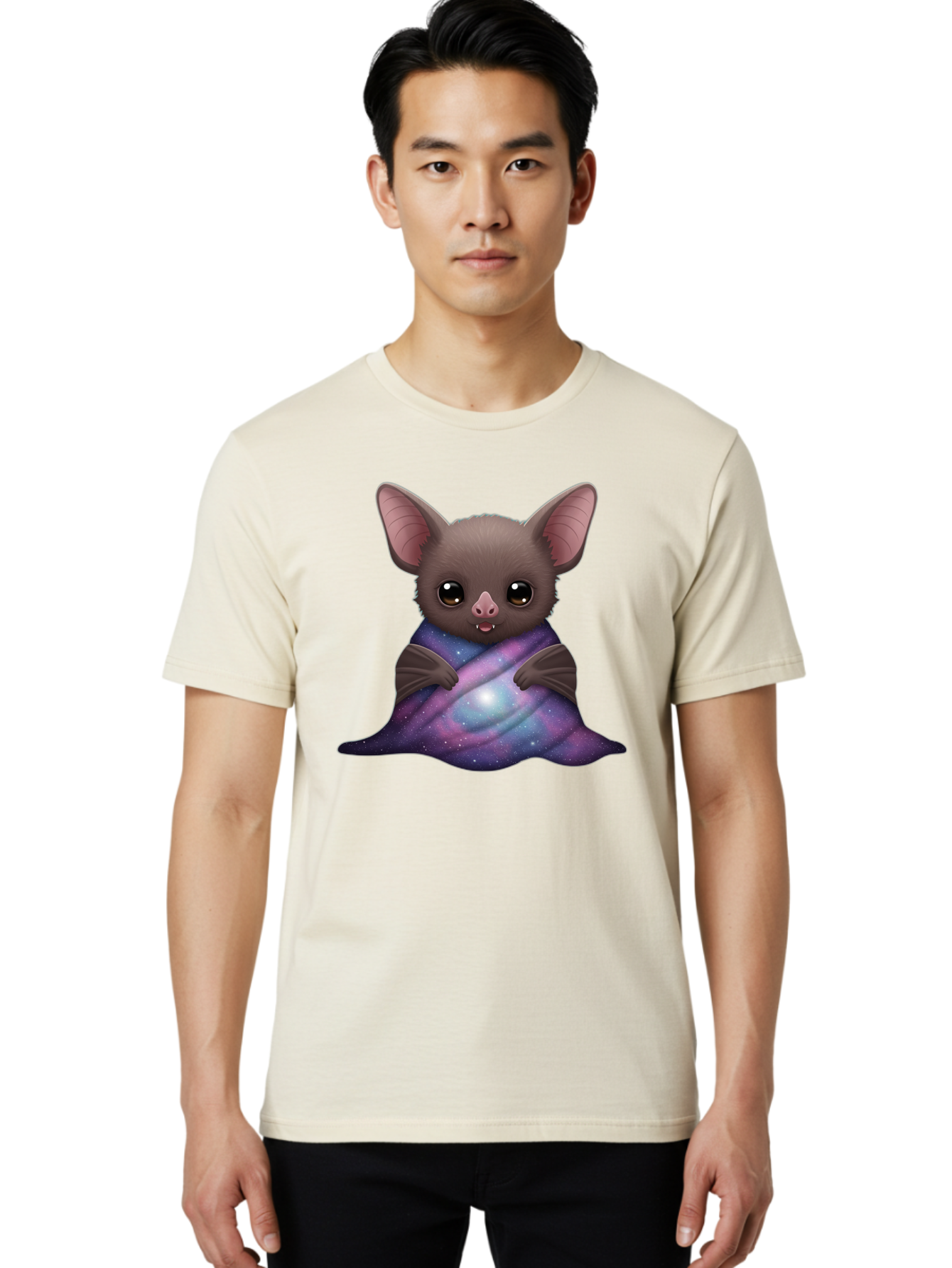 Bat-Wrapped-In-Galaxy-Blanket Men'S Graphic Tee, 100% Cotton, Comfortable Casual Summer Wear, Machine Washable, Vintage Camera, Old Camera, Antique Camera, Black Camera, Classic Photography, Photography Equipment, Nostalgic Device, Bal770 16