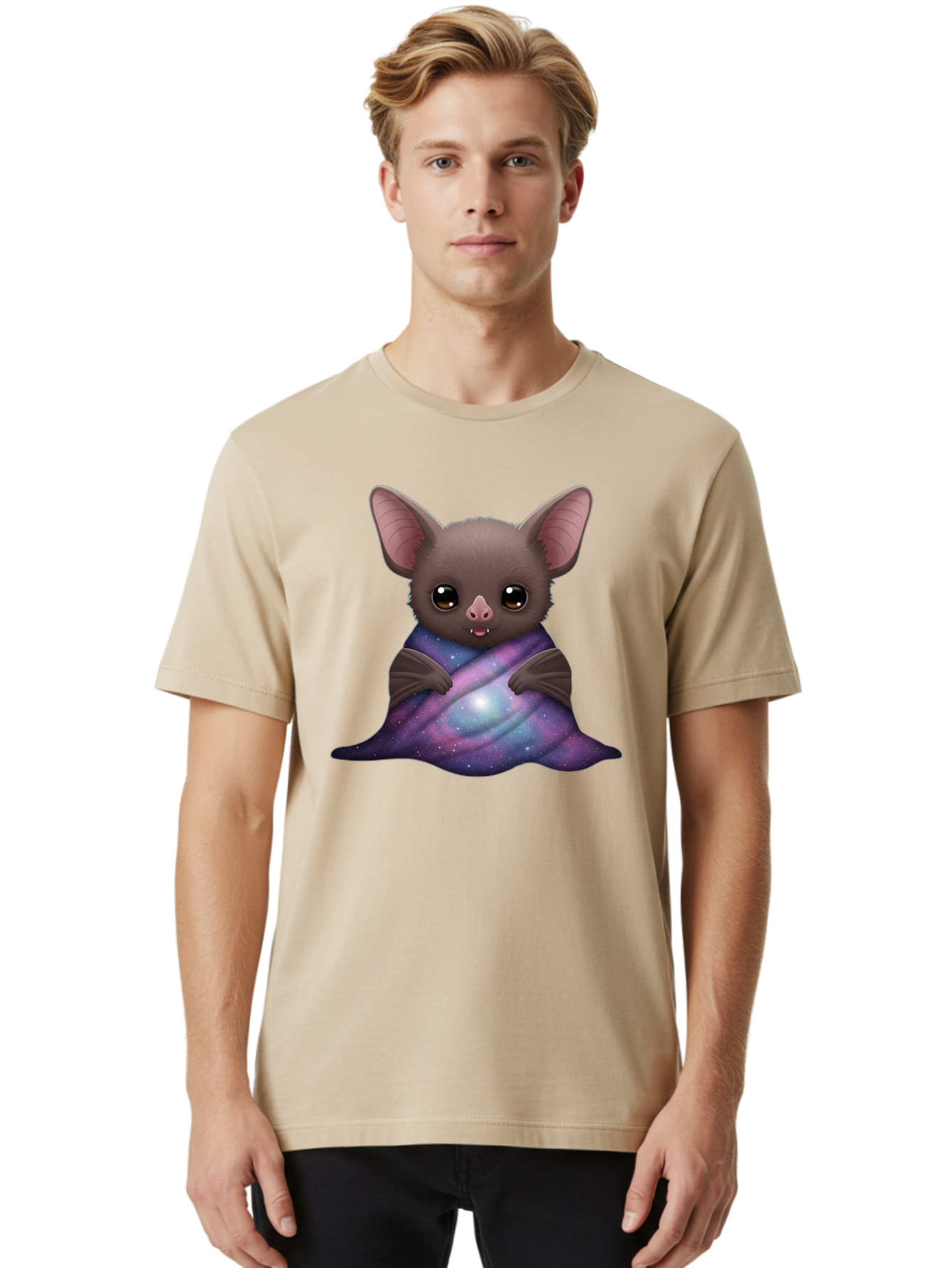Bat-Wrapped-In-Galaxy-Blanket Men'S Graphic Tee, 100% Cotton, Comfortable Casual Summer Wear, Machine Washable, Vintage Camera, Old Camera, Antique Camera, Black Camera, Classic Photography, Photography Equipment, Nostalgic Device, Bal770 29