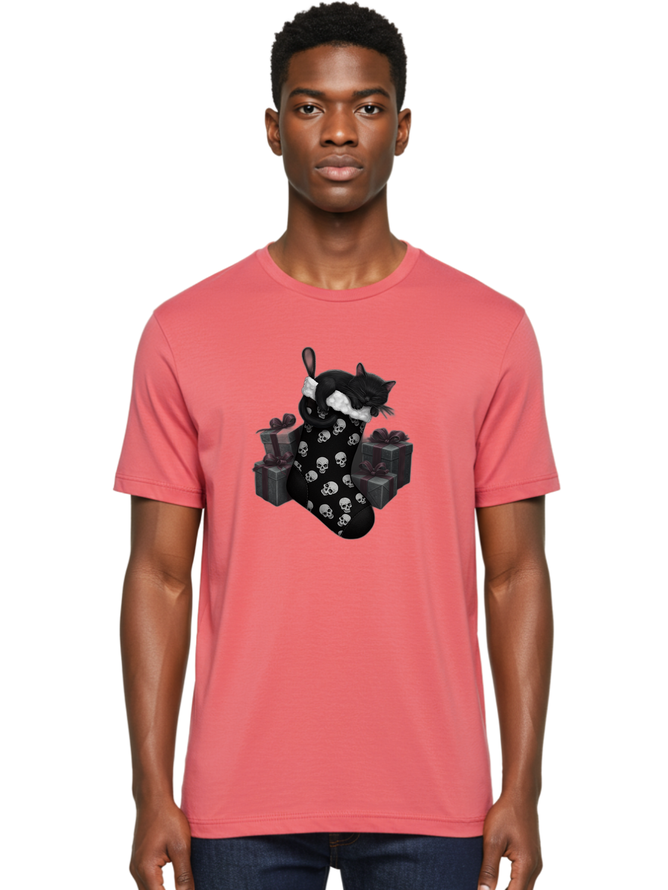 Black-Cat-In-Christmas-Stocking Men'S Graphic Tee, 100% Cotton, Comfortable Casual Summer Wear, Machine Washable, Vintage Camera, Old Camera, Antique Camera, Black Camera, Classic Photography, Photography Equipment, Nostalgic Device, Bal803 21