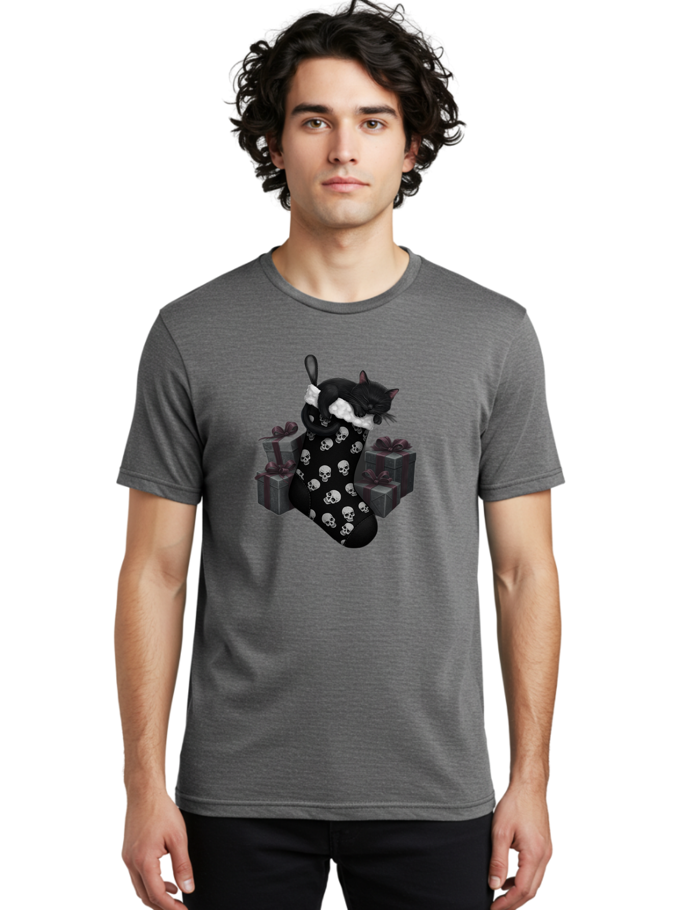 Black-Cat-In-Christmas-Stocking Men'S Graphic Tee, 100% Cotton, Comfortable Casual Summer Wear, Machine Washable, Vintage Camera, Old Camera, Antique Camera, Black Camera, Classic Photography, Photography Equipment, Nostalgic Device, Bal803 20