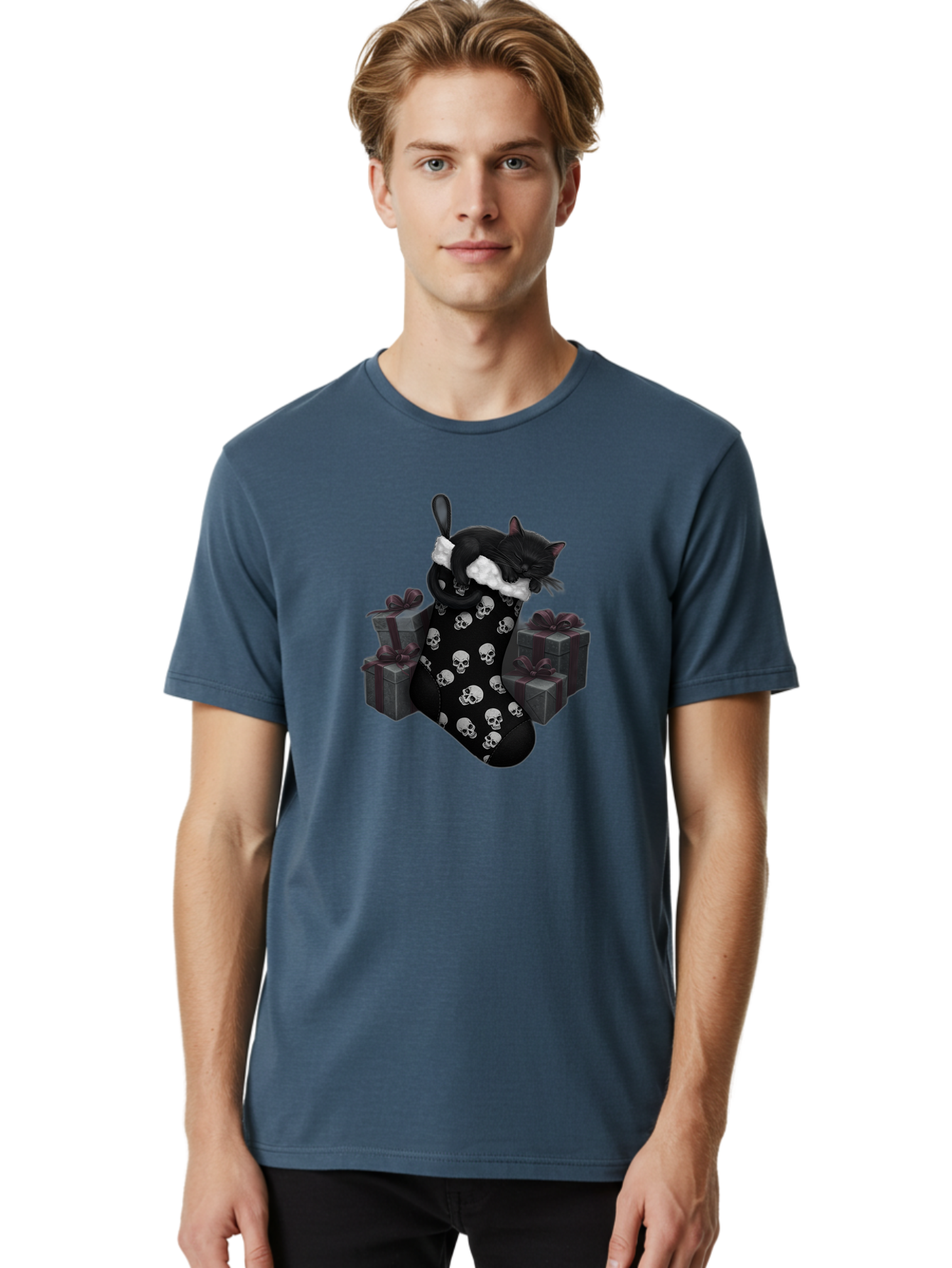 Black-Cat-In-Christmas-Stocking Men'S Graphic Tee, 100% Cotton, Comfortable Casual Summer Wear, Machine Washable, Vintage Camera, Old Camera, Antique Camera, Black Camera, Classic Photography, Photography Equipment, Nostalgic Device, Bal803 23