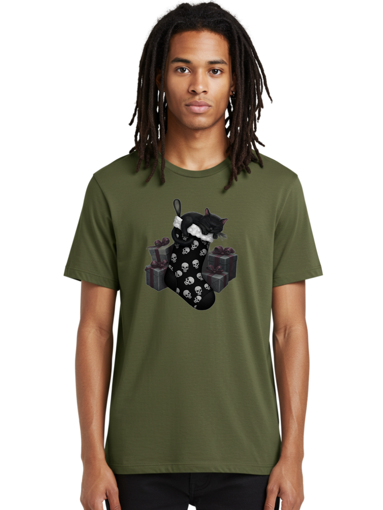 Black-Cat-In-Christmas-Stocking Men'S Graphic Tee, 100% Cotton, Comfortable Casual Summer Wear, Machine Washable, Vintage Camera, Old Camera, Antique Camera, Black Camera, Classic Photography, Photography Equipment, Nostalgic Device, Bal803 25