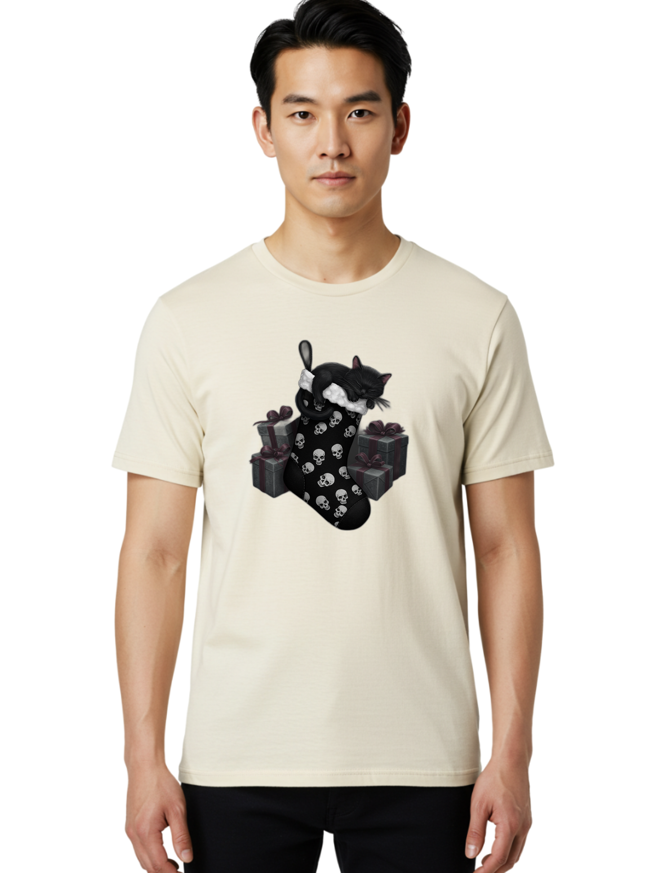 Black-Cat-In-Christmas-Stocking Men'S Graphic Tee, 100% Cotton, Comfortable Casual Summer Wear, Machine Washable, Vintage Camera, Old Camera, Antique Camera, Black Camera, Classic Photography, Photography Equipment, Nostalgic Device, Bal803 29