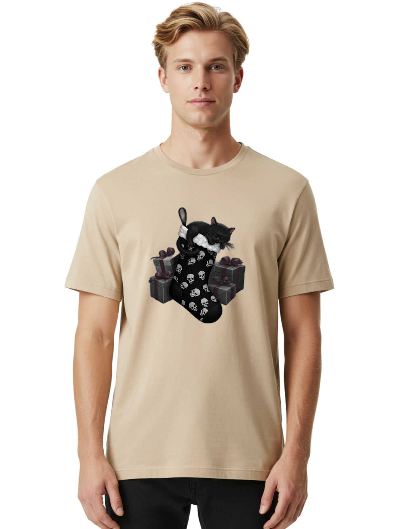 Black-Cat-In-Christmas-Stocking Men'S Graphic Tee, 100% Cotton, Comfortable Casual Summer Wear, Machine Washable, Vintage Camera, Old Camera, Antique Camera, Black Camera, Classic Photography, Photography Equipment, Nostalgic Device, Bal803 18