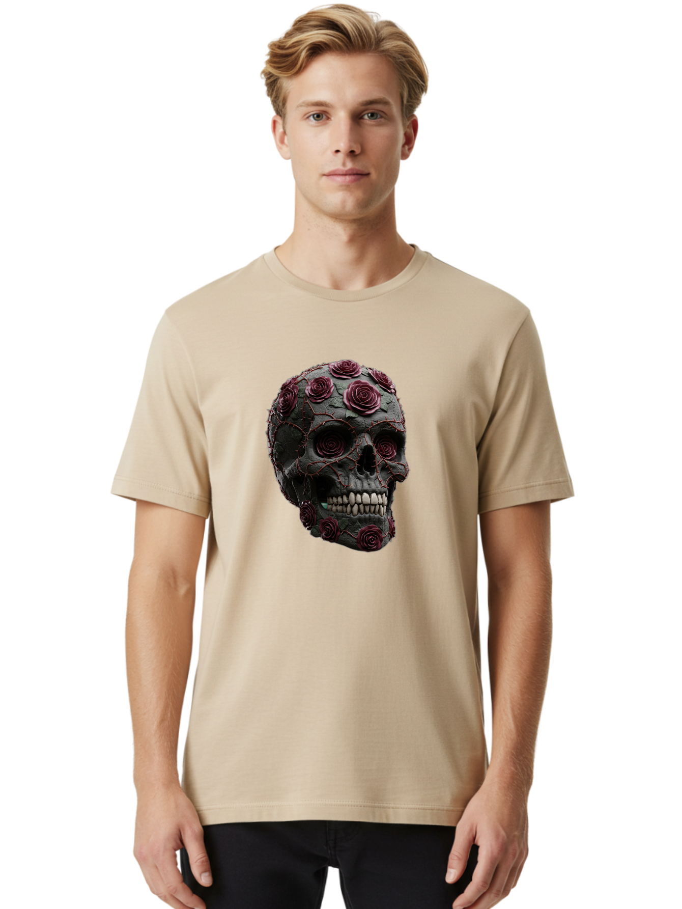 Black-Skull-With-Roses-3 Men'S Graphic Tee, 100% Cotton, Comfortable Casual Summer Wear, Machine Washable, Vintage Camera, Old Camera, Antique Camera, Black Camera, Classic Photography, Photography Equipment, Nostalgic Device, Film Camera, Bal826 19