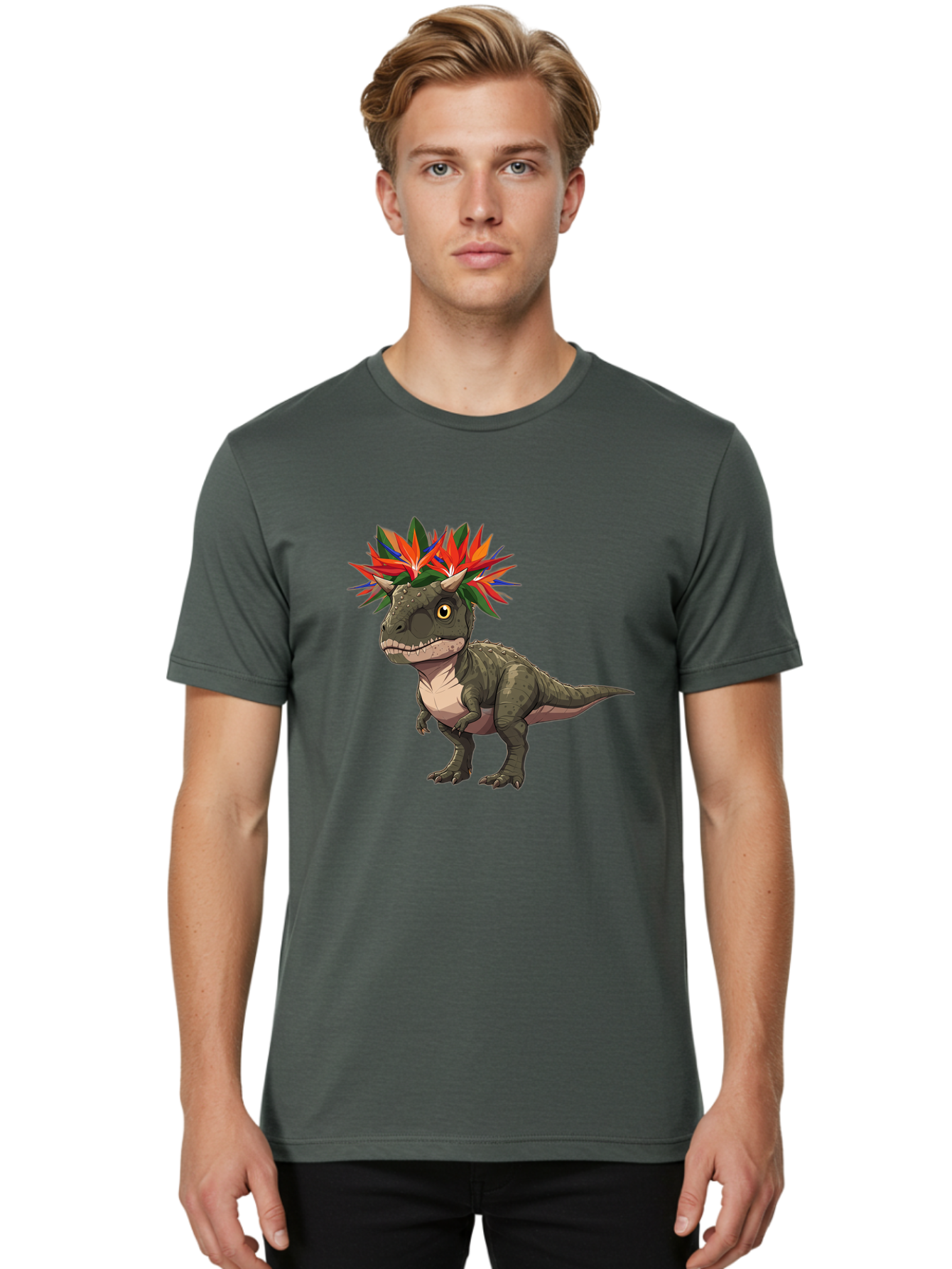 Carnotaurus-With-Flowers Men'S Graphic Tee, 100% Cotton, Comfortable Casual Summer Wear, Machine Washable, Vintage Camera, Old Camera, Antique Camera, Black Camera, Classic Photography, Photography Equipment, Nostalgic Device, Film Camera, Bal949 17