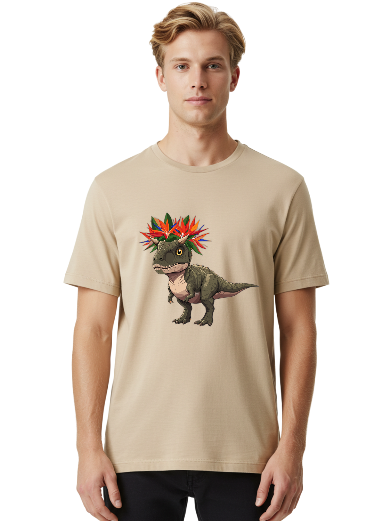 Carnotaurus-With-Flowers Men'S Graphic Tee, 100% Cotton, Comfortable Casual Summer Wear, Machine Washable, Vintage Camera, Old Camera, Antique Camera, Black Camera, Classic Photography, Photography Equipment, Nostalgic Device, Film Camera, Bal949 24
