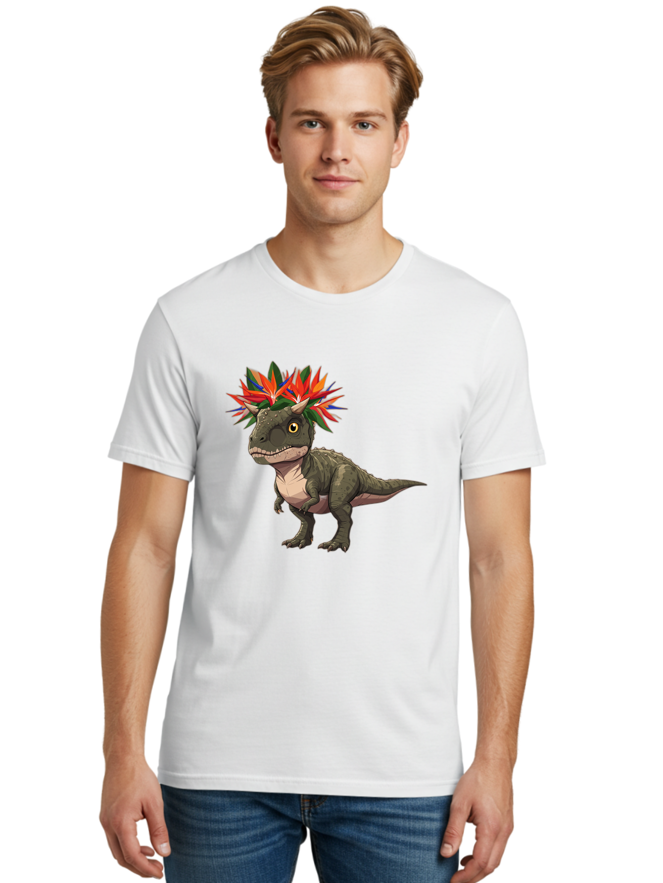 Carnotaurus-With-Flowers Men'S Graphic Tee, 100% Cotton, Comfortable Casual Summer Wear, Machine Washable, Vintage Camera, Old Camera, Antique Camera, Black Camera, Classic Photography, Photography Equipment, Nostalgic Device, Film Camera, Bal949 16