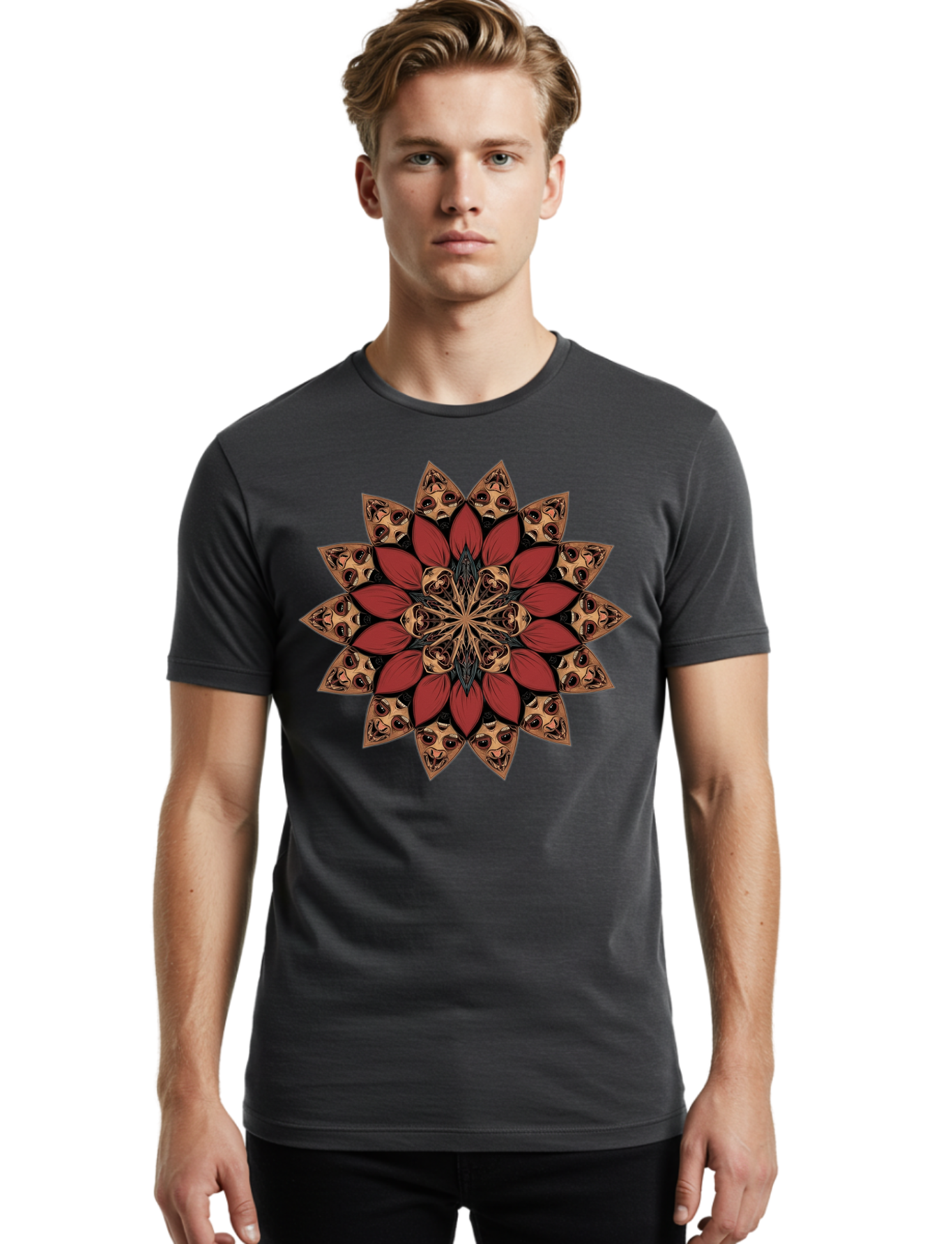 Flower-Mandala Men'S Graphic Tee, 100% Cotton, Comfortable Casual Summer Wear, Machine Washable, Vintage Camera, Old Camera, Antique Camera, Black Camera, Classic Photography, Photography Equipment, Nostalgic Device, Film Camera, Camera Art Bam424 25
