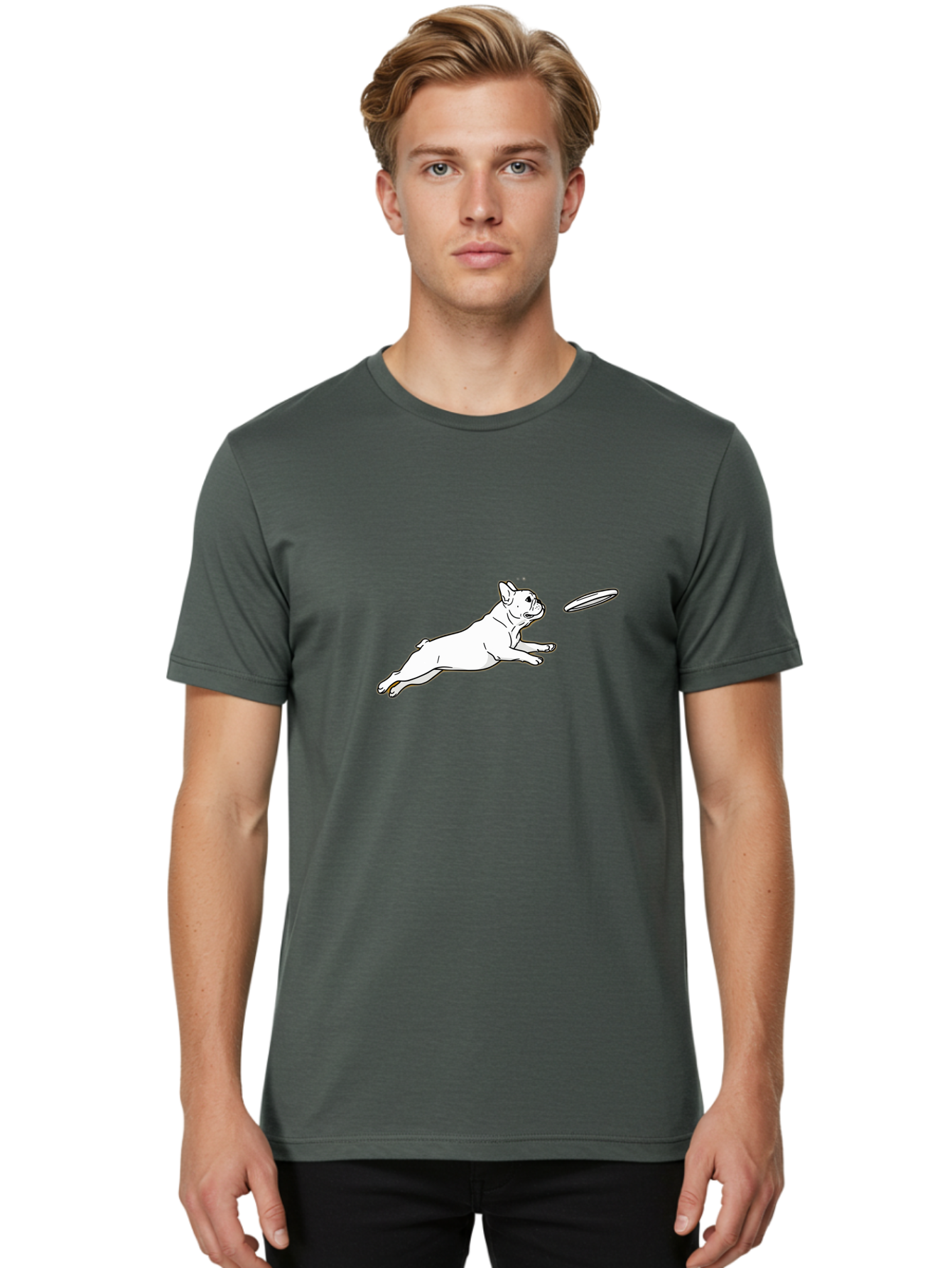 French-Bulldog-Catching-Frisbee Men'S Graphic Tee, 100% Cotton, Comfortable Casual Summer Wear, Machine Washable, Vintage Camera, Old Camera, Antique Camera, Black Camera, Classic Photography, Photography Equipment, Nostalgic Device, Bam435 25