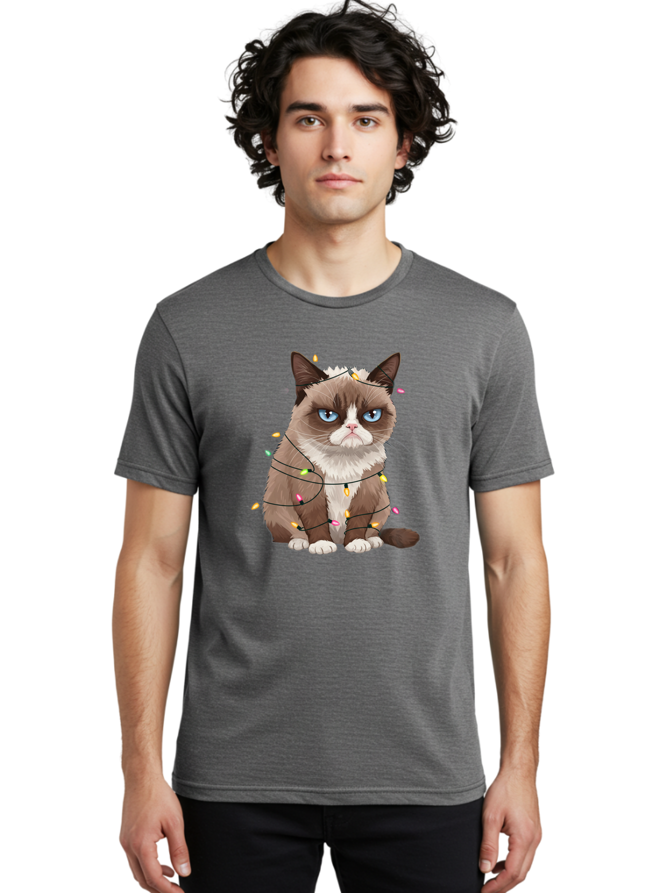 Grumpy-Cat-Christmas-Lights Men'S Graphic Tee, 100% Cotton, Comfortable Casual Summer Wear, Machine Washable, Vintage Camera, Old Camera, Antique Camera, Black Camera, Classic Photography, Photography Equipment, Nostalgic Device, Film Camera, Bam597 19