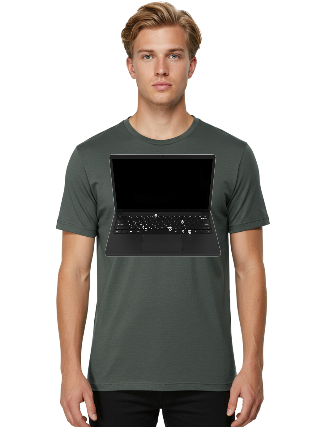 Laptop-With-Skull-Keys Men'S Graphic Tee, 100% Cotton, Comfortable Casual Summer Wear, Machine Washable, Vintage Camera, Old Camera, Antique Camera, Black Camera, Classic Photography, Photography Equipment, Nostalgic Device, Film Camera, Bam730 19