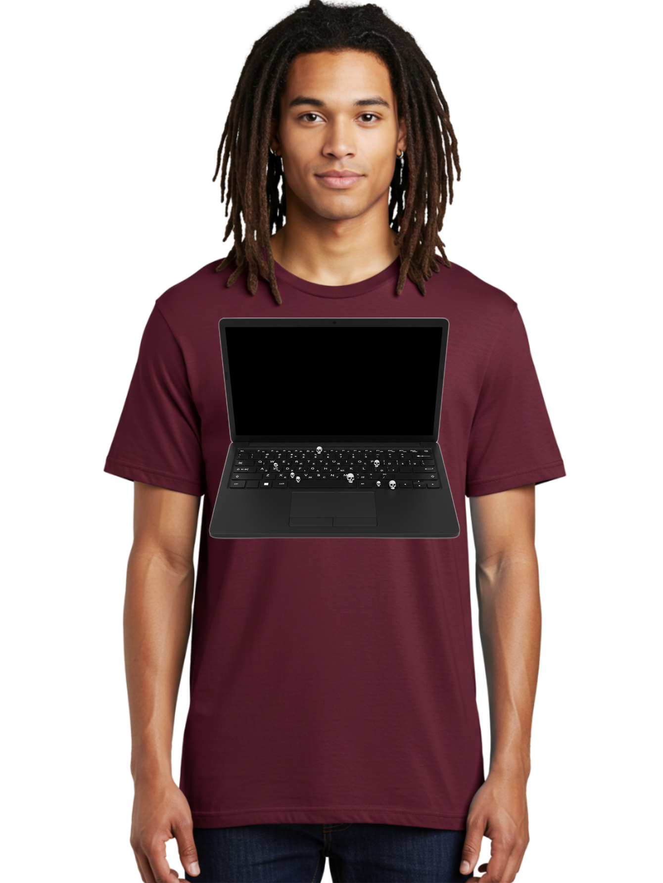 Laptop-With-Skull-Keys Men'S Graphic Tee, 100% Cotton, Comfortable Casual Summer Wear, Machine Washable, Vintage Camera, Old Camera, Antique Camera, Black Camera, Classic Photography, Photography Equipment, Nostalgic Device, Film Camera, Bam730 30