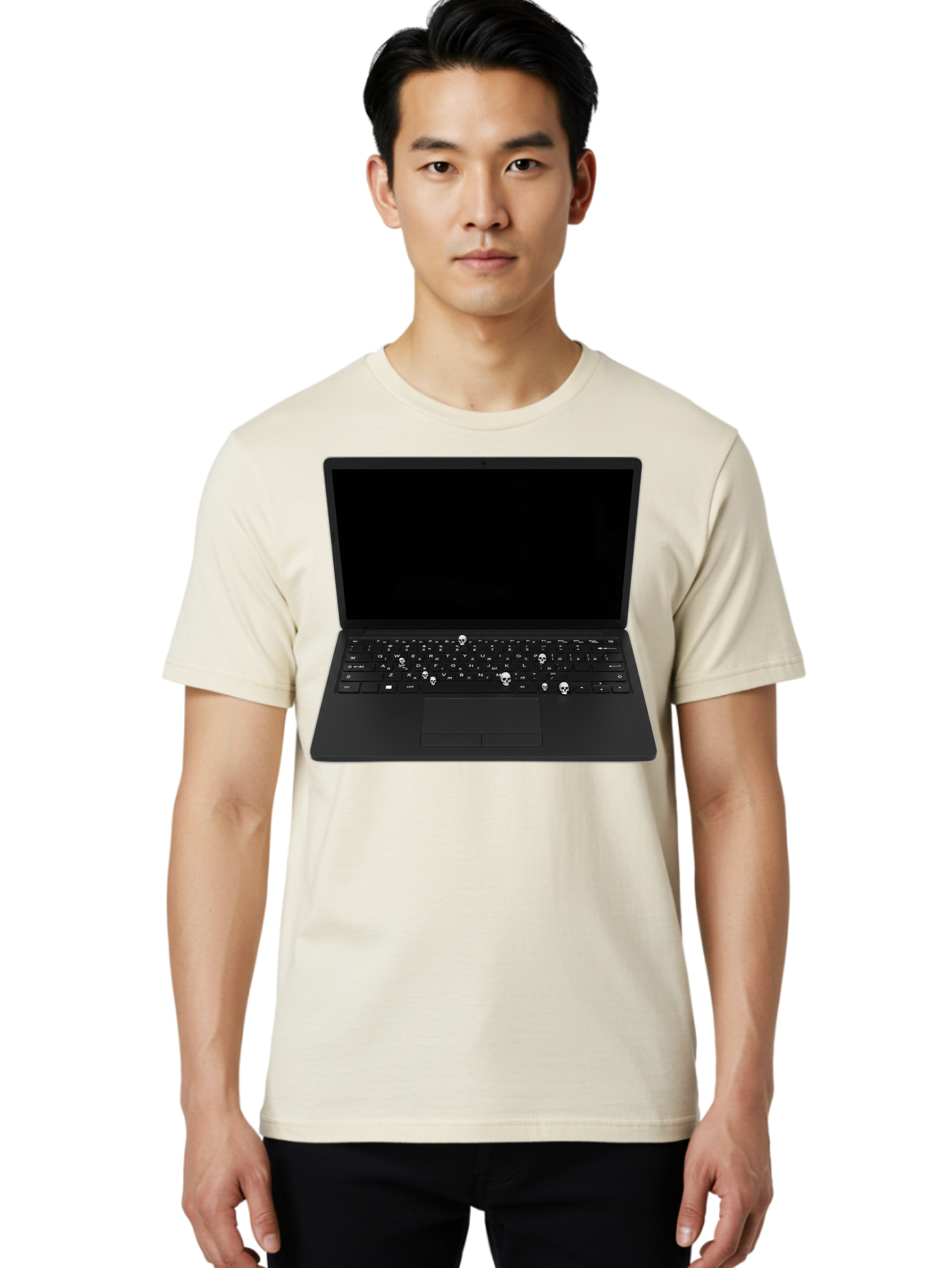 Laptop-With-Skull-Keys Men'S Graphic Tee, 100% Cotton, Comfortable Casual Summer Wear, Machine Washable, Vintage Camera, Old Camera, Antique Camera, Black Camera, Classic Photography, Photography Equipment, Nostalgic Device, Film Camera, Bam730 29