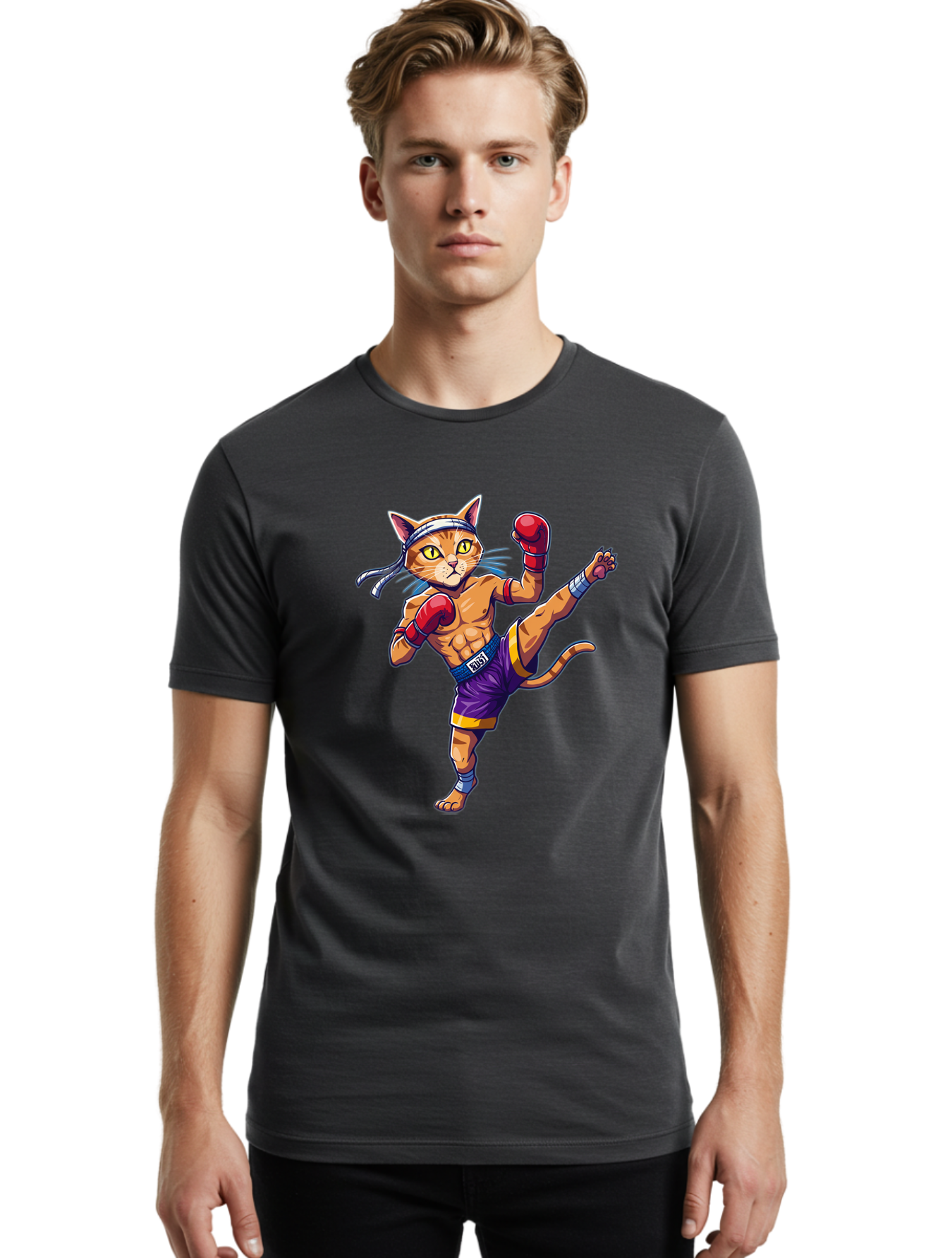 Muay-Thai-Cat-4 Men'S Graphic Tee, 100% Cotton, Comfortable Casual Summer Wear, Machine Washable, Vintage Camera, Old Camera, Antique Camera, Black Camera, Classic Photography, Photography Equipment, Nostalgic Device, Film Camera, Camera Art Bam944 22
