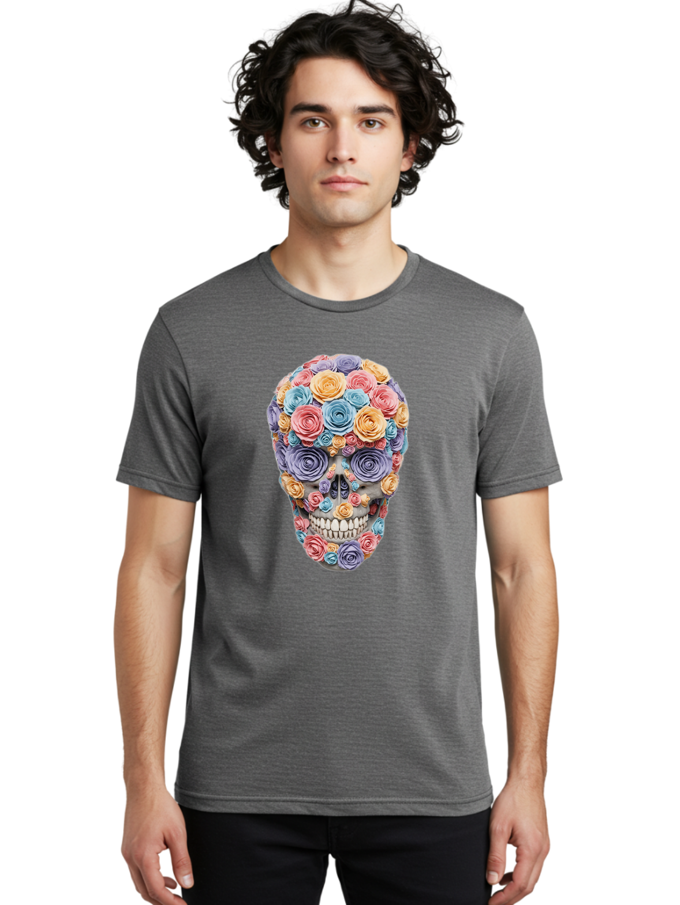 Multicolor-Floral-Skull-1 Men'S Graphic Tee, 100% Cotton, Comfortable Casual Summer Wear, Machine Washable, Vintage Camera, Old Camera, Antique Camera, Black Camera, Classic Photography, Photography Equipment, Nostalgic Device, Film Camera, Bam957 18