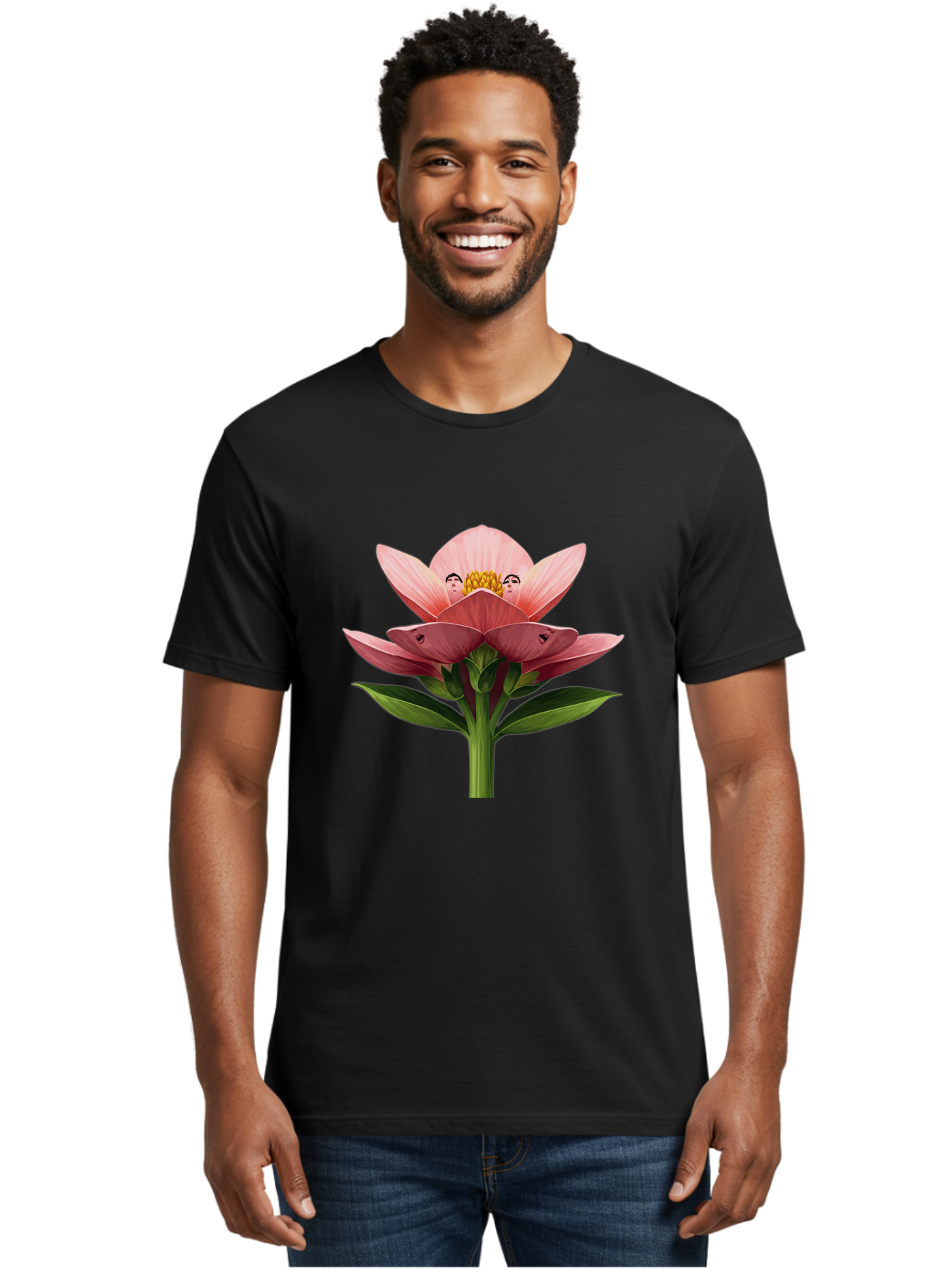 Pink-Flower-With-Faces Men'S Graphic Tee, 100% Cotton, Comfortable Casual Summer Wear, Machine Washable, Vintage Camera, Old Camera, Antique Camera, Black Camera, Classic Photography, Photography Equipment, Nostalgic Device, Film Camera, Ban131 16