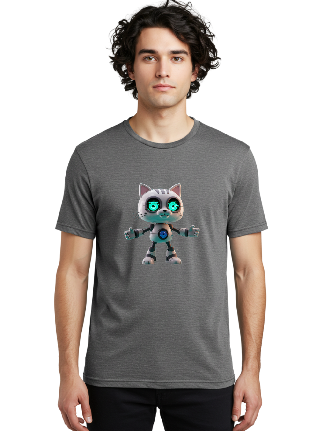 Robot-Cat-2 Men'S Graphic Tee, 100% Cotton, Comfortable Casual Summer Wear, Machine Washable, Vintage Camera, Old Camera, Antique Camera, Black Camera, Classic Photography, Photography Equipment, Nostalgic Device, Film Camera, Camera Art Ban327 22