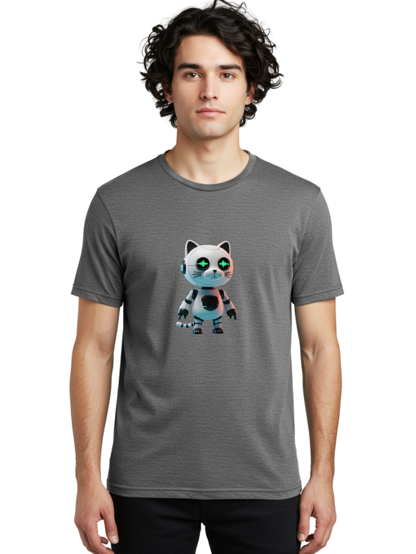 Robot-Cat-4 Men'S Graphic Tee, 100% Cotton, Comfortable Casual Summer Wear, Machine Washable, Vintage Camera, Old Camera, Antique Camera, Black Camera, Classic Photography, Photography Equipment, Nostalgic Device, Film Camera, Camera Art Ban329 23
