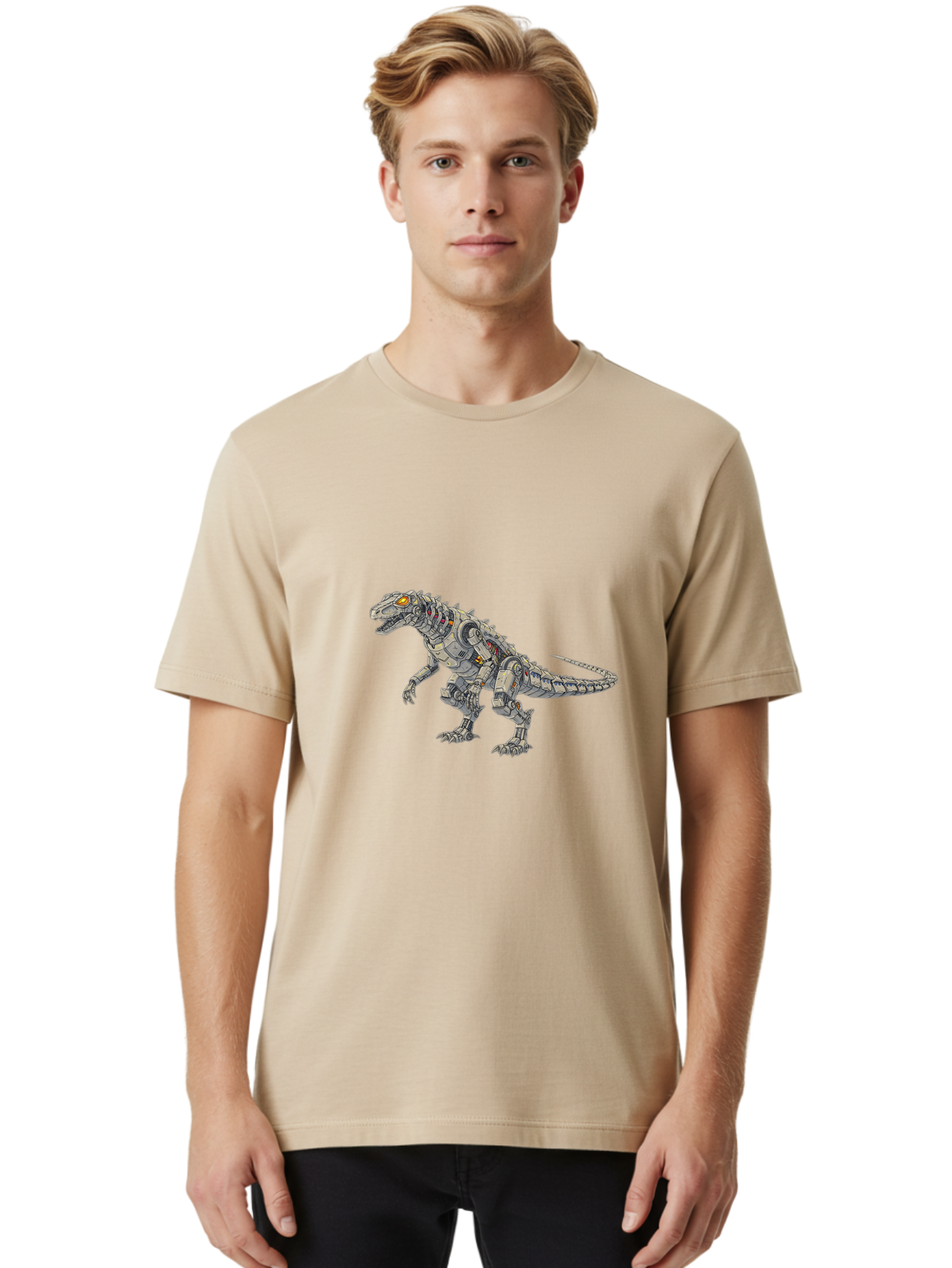 Robot-T-Rex Men'S Graphic Tee, 100% Cotton, Comfortable Casual Summer Wear, Machine Washable, Vintage Camera, Old Camera, Antique Camera, Black Camera, Classic Photography, Photography Equipment, Nostalgic Device, Film Camera, Camera Art Ban348 16