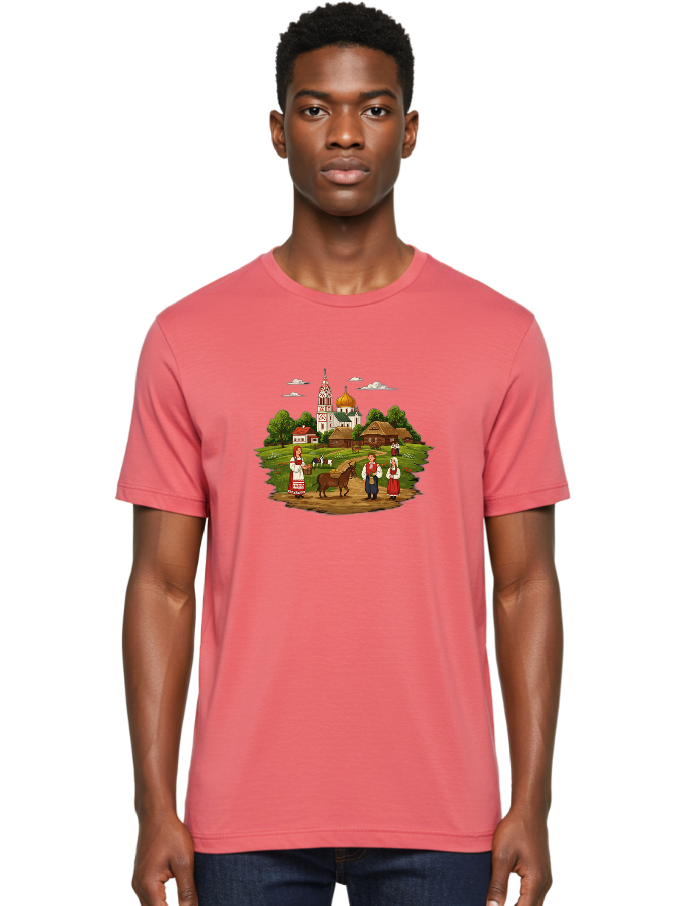 Russian-Village-Scene Men'S Graphic Tee, 100% Cotton, Comfortable Casual Summer Wear, Machine Washable, Vintage Camera, Old Camera, Antique Camera, Black Camera, Classic Photography, Photography Equipment, Nostalgic Device, Film Camera, Ban384 24