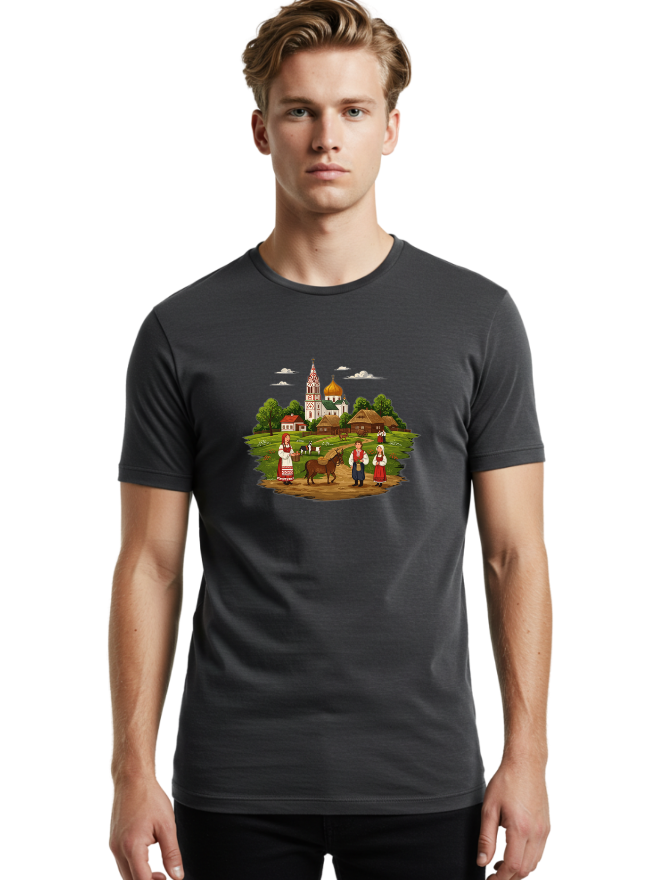 Russian-Village-Scene Men'S Graphic Tee, 100% Cotton, Comfortable Casual Summer Wear, Machine Washable, Vintage Camera, Old Camera, Antique Camera, Black Camera, Classic Photography, Photography Equipment, Nostalgic Device, Film Camera, Ban384 17