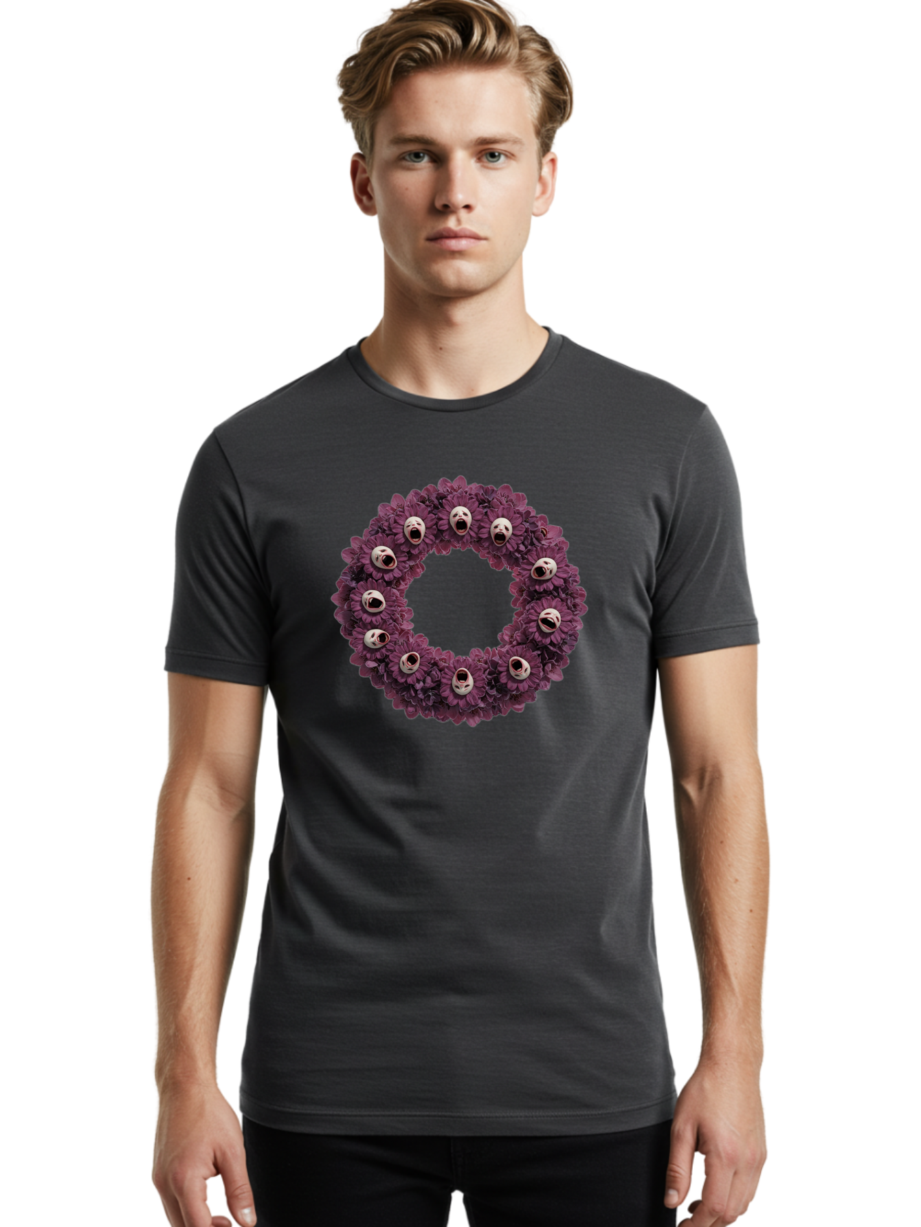 Scream-Faces-Wreath Men'S Graphic Tee, 100% Cotton, Comfortable Casual Summer Wear, Machine Washable, Vintage Camera, Old Camera, Antique Camera, Black Camera, Classic Photography, Photography Equipment, Nostalgic Device, Film Camera, Ban436 24