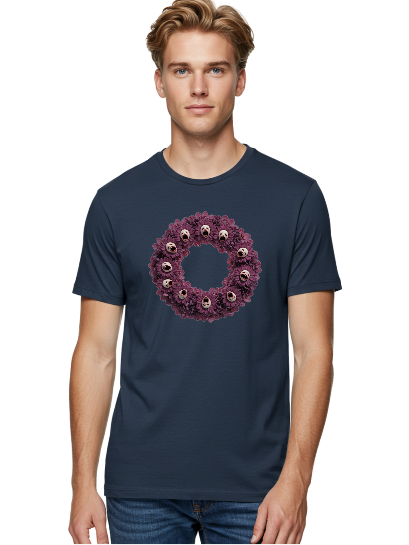 Scream-Faces-Wreath Men'S Graphic Tee, 100% Cotton, Comfortable Casual Summer Wear, Machine Washable, Vintage Camera, Old Camera, Antique Camera, Black Camera, Classic Photography, Photography Equipment, Nostalgic Device, Film Camera, Ban436 19