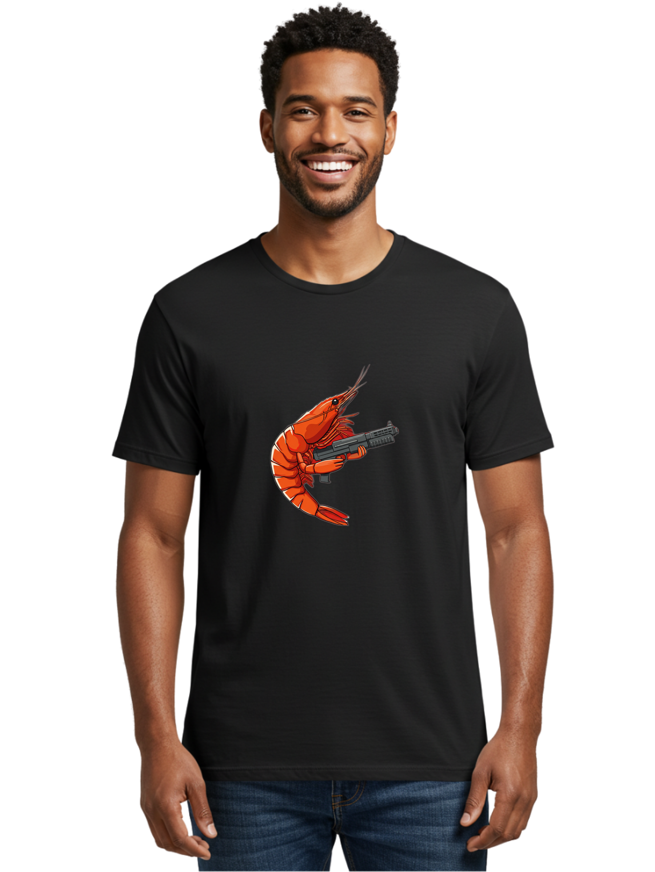 Shrimp-With-Gun-1 Men'S Graphic Tee, 100% Cotton, Comfortable Casual Summer Wear, Machine Washable, Vintage Camera, Old Camera, Antique Camera, Black Camera, Classic Photography, Photography Equipment, Nostalgic Device, Film Camera, Camera Art Ban460 19