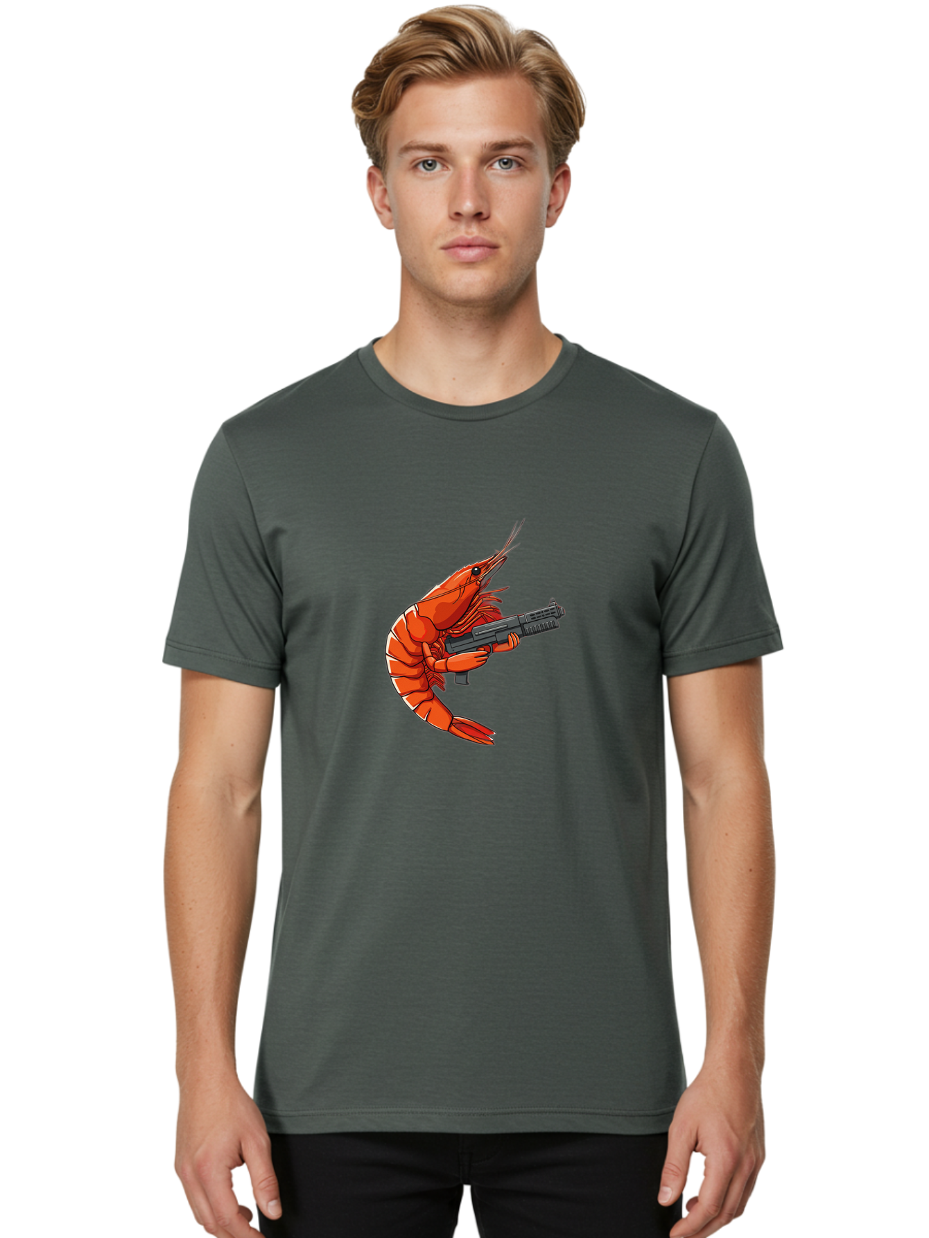 Shrimp-With-Gun-1 Men'S Graphic Tee, 100% Cotton, Comfortable Casual Summer Wear, Machine Washable, Vintage Camera, Old Camera, Antique Camera, Black Camera, Classic Photography, Photography Equipment, Nostalgic Device, Film Camera, Camera Art Ban460 29