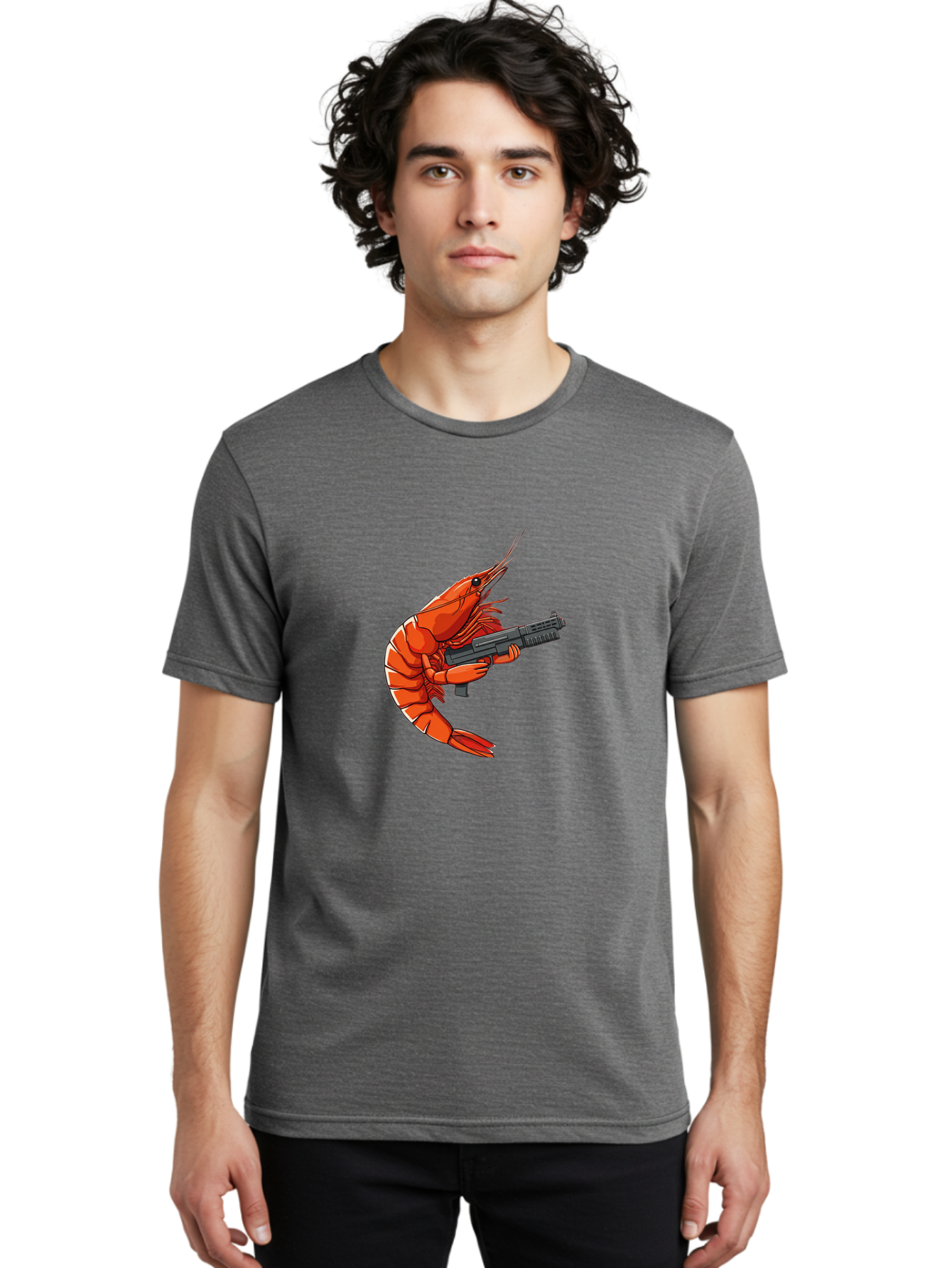 Shrimp-With-Gun-1 Men'S Graphic Tee, 100% Cotton, Comfortable Casual Summer Wear, Machine Washable, Vintage Camera, Old Camera, Antique Camera, Black Camera, Classic Photography, Photography Equipment, Nostalgic Device, Film Camera, Camera Art Ban460 17