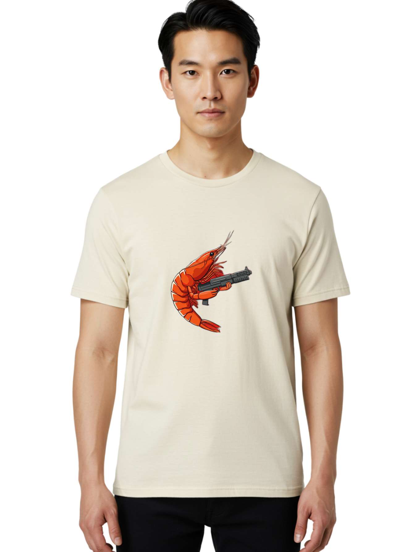 Shrimp-With-Gun-1 Men'S Graphic Tee, 100% Cotton, Comfortable Casual Summer Wear, Machine Washable, Vintage Camera, Old Camera, Antique Camera, Black Camera, Classic Photography, Photography Equipment, Nostalgic Device, Film Camera, Camera Art Ban460 28