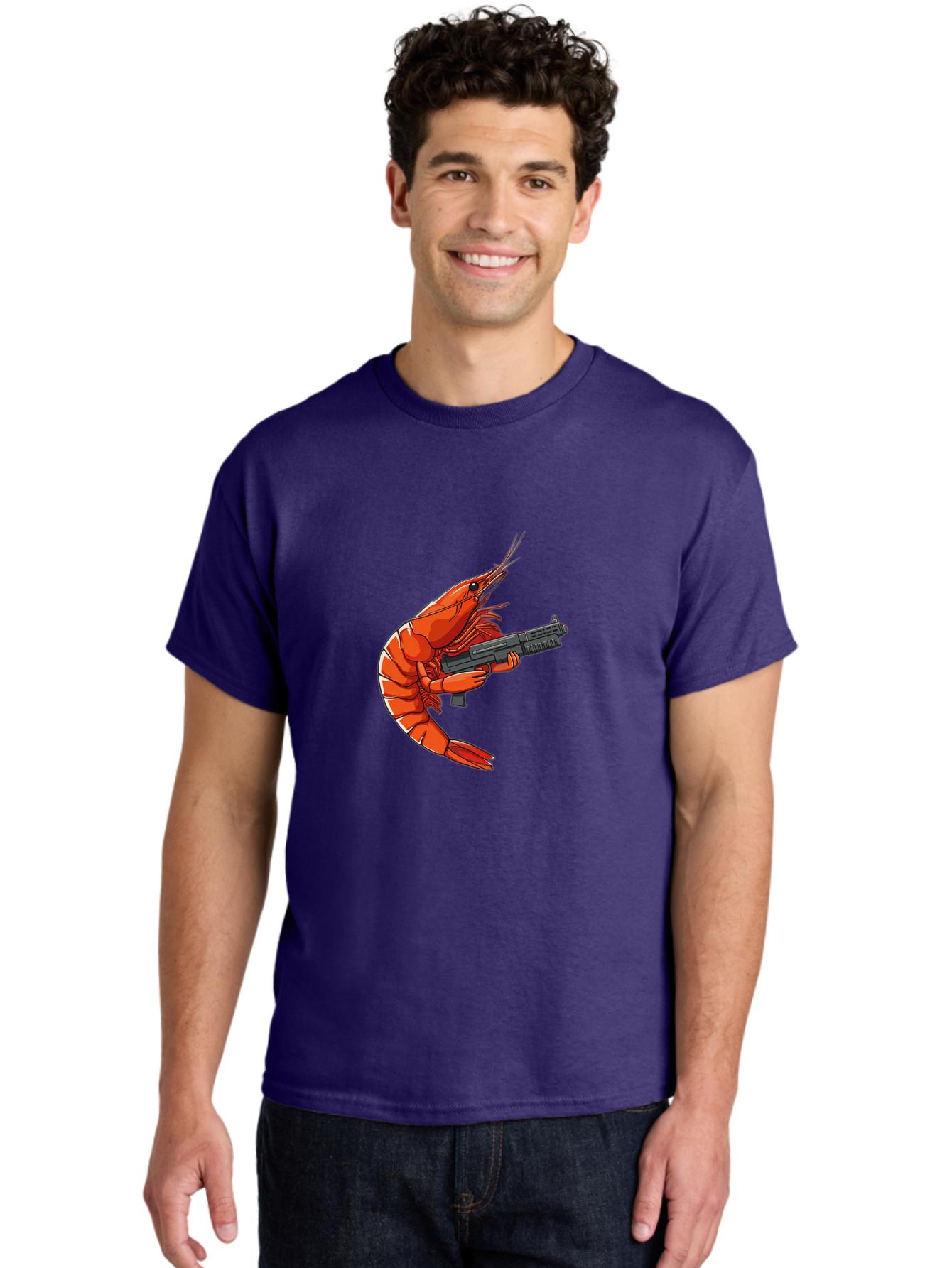 Shrimp-With-Gun-1 Men'S Graphic Tee, 100% Cotton, Comfortable Casual Summer Wear, Machine Washable, Vintage Camera, Old Camera, Antique Camera, Black Camera, Classic Photography, Photography Equipment, Nostalgic Device, Film Camera, Camera Art Ban460 16